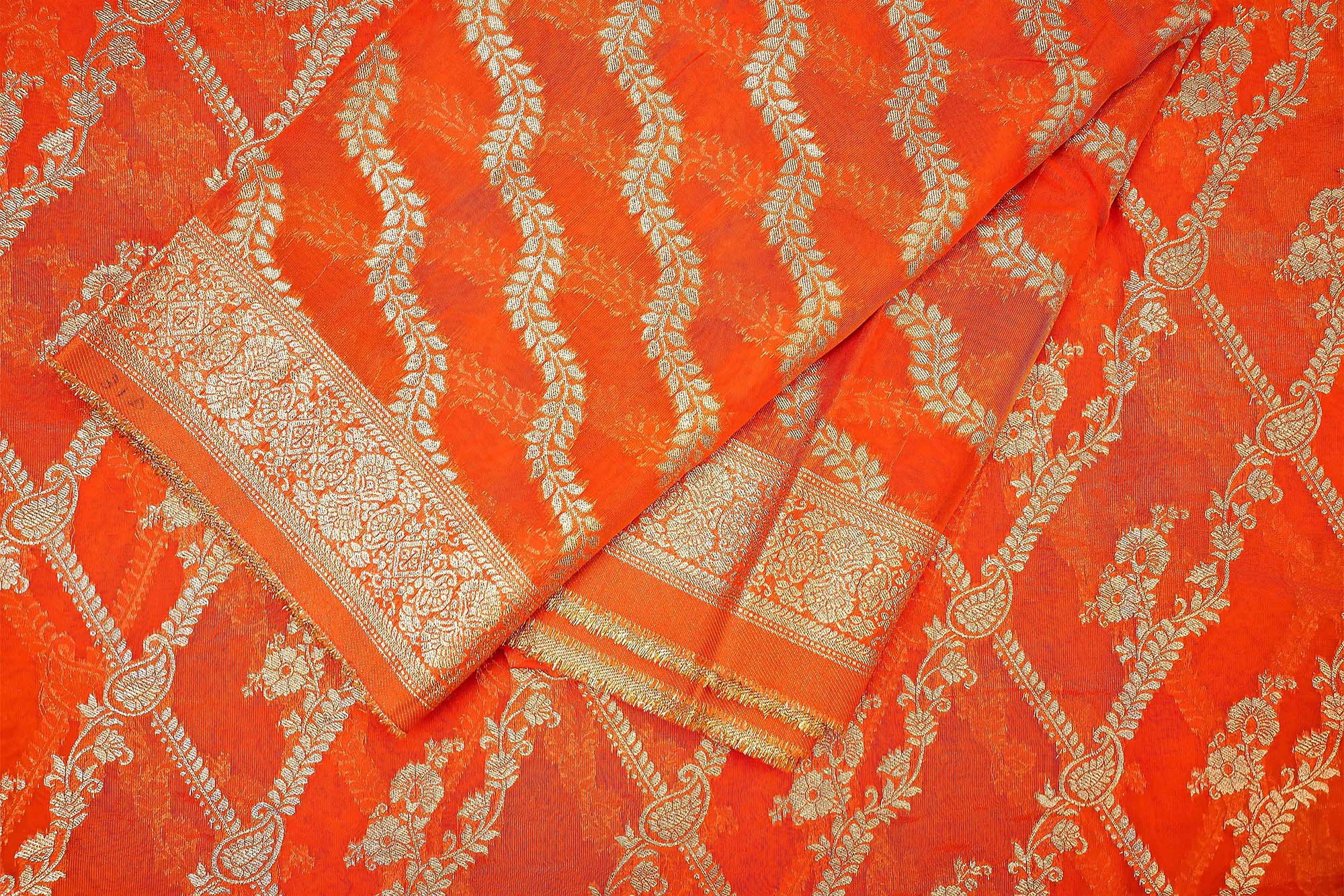 Orange Embroidered Tissue with Exquisite Banarasi Detailing