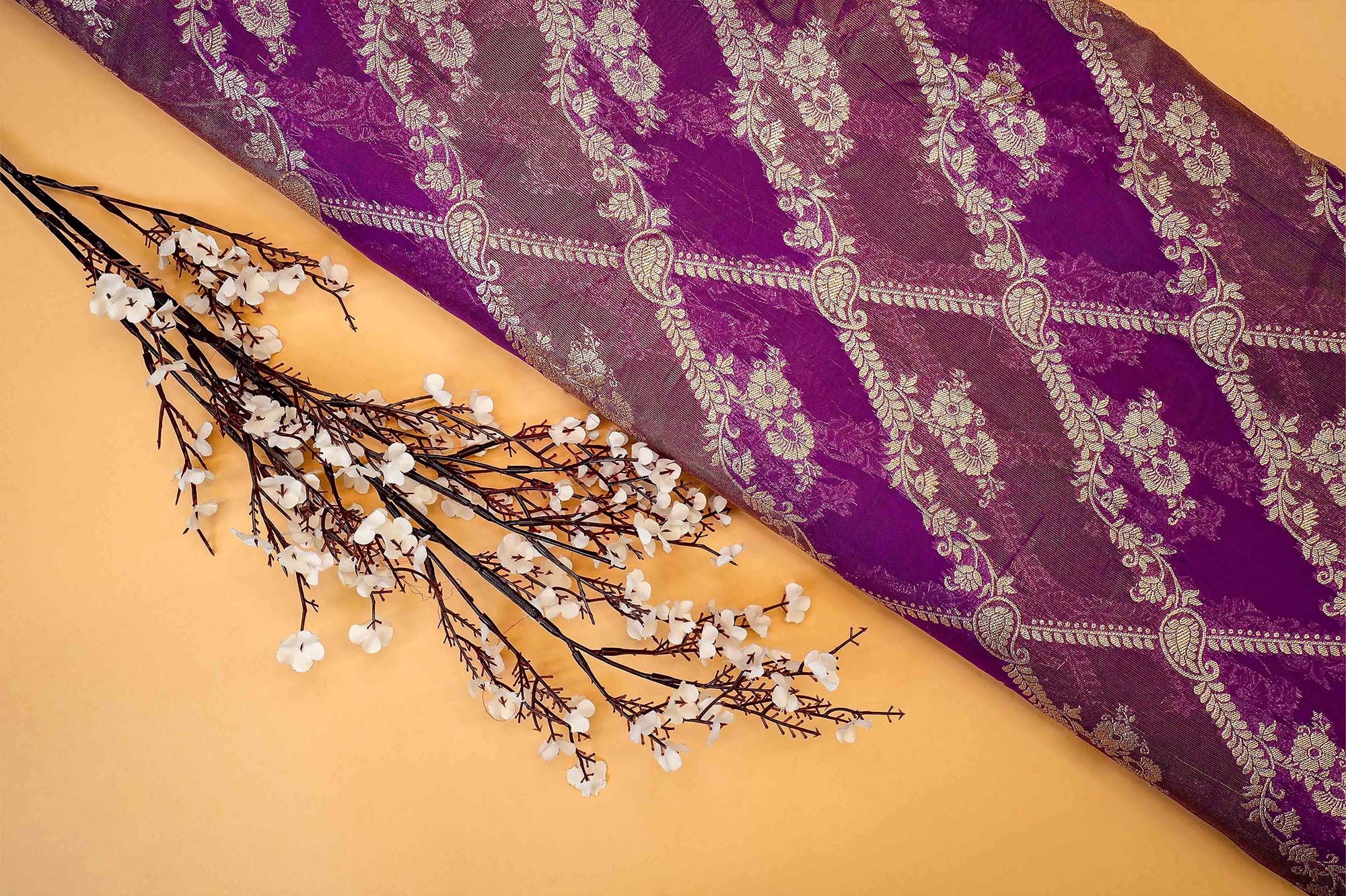 Purple Embroidered Tissue with Exquisite Banarasi Detailing