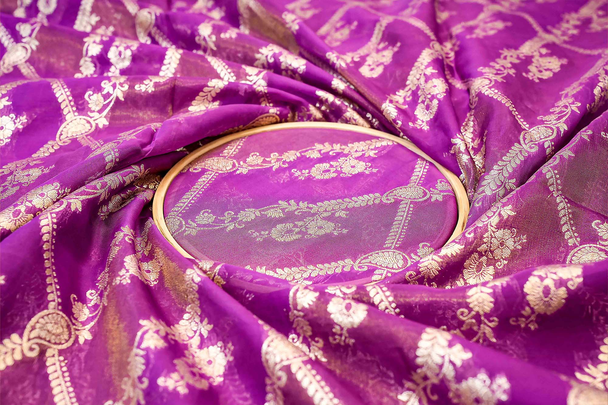 Purple Embroidered Tissue with Exquisite Banarasi Detailing