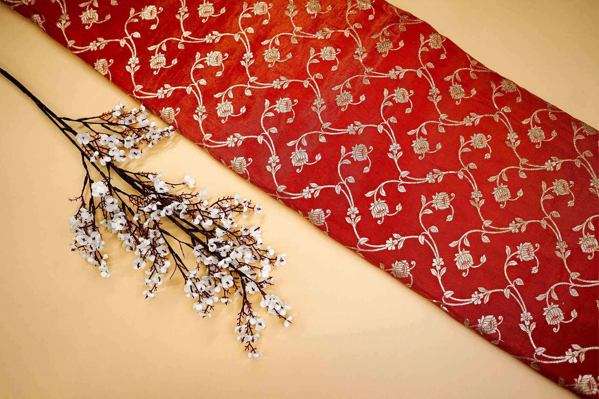 Red Embroidered Tissue with Exquisite Banarasi Detailing