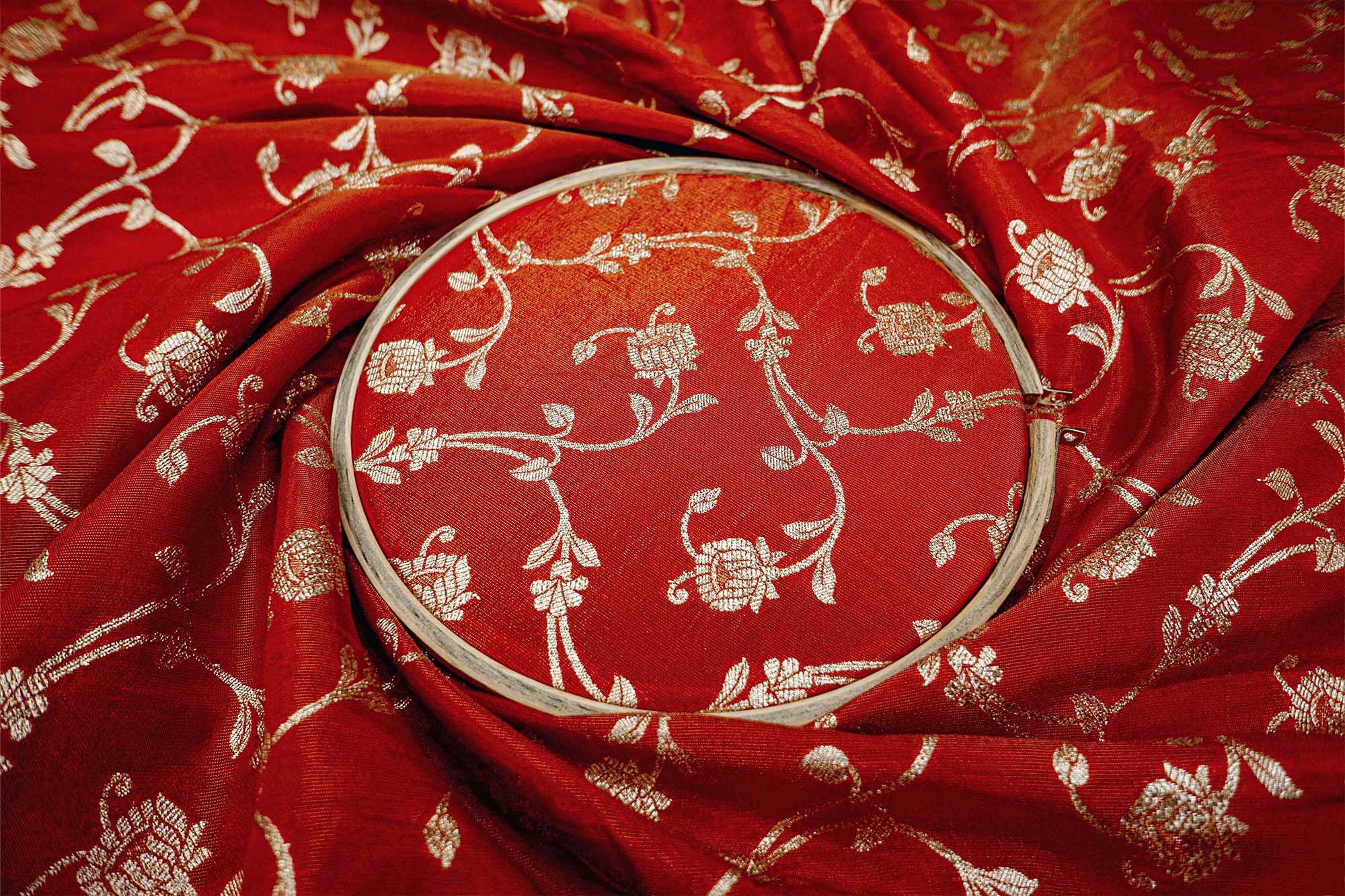 Red Embroidered Tissue with Exquisite Banarasi Detailing