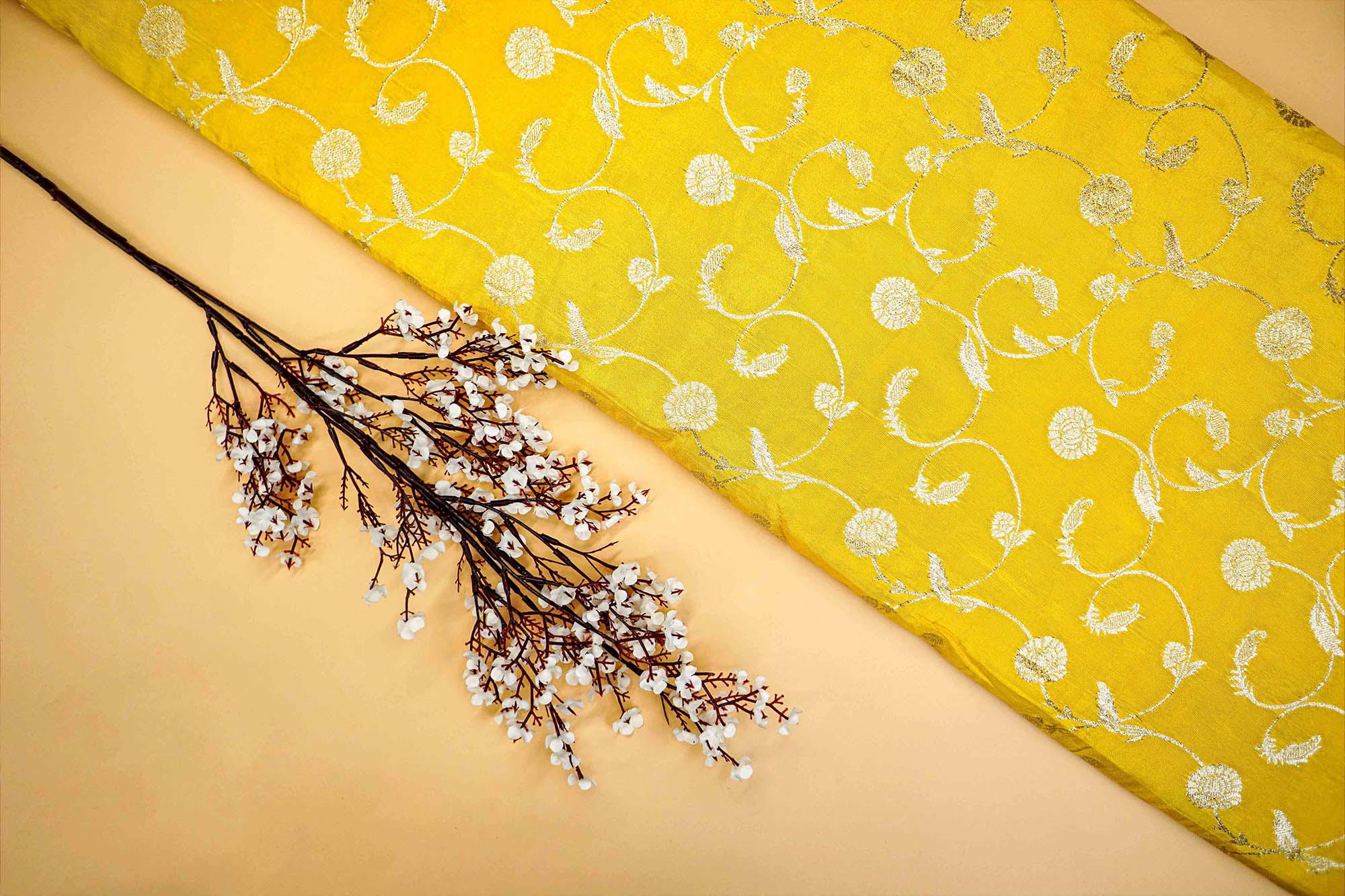 Yellow Embroidered Tissue with Exquisite Banarasi Detailing