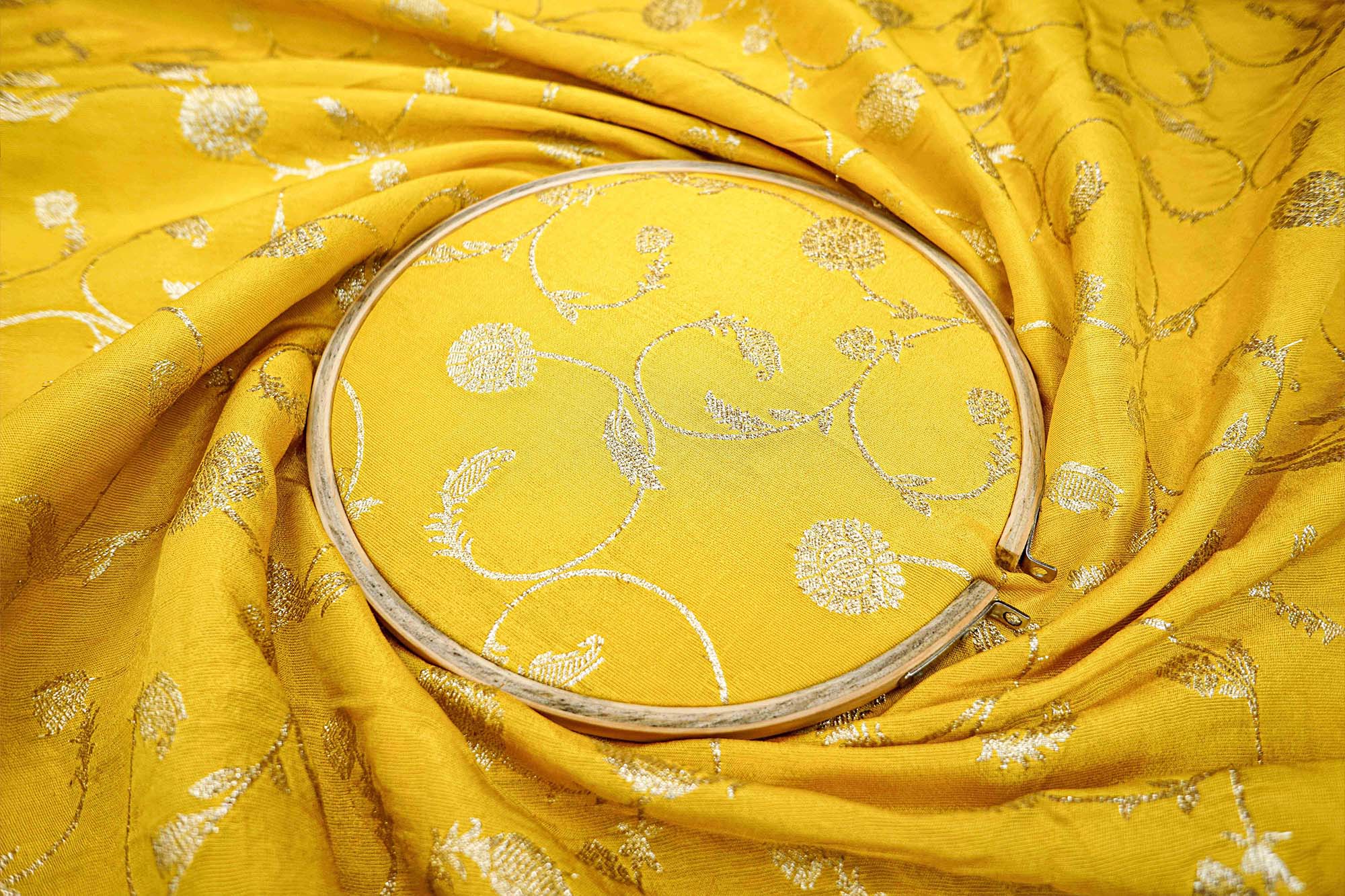 Yellow Embroidered Tissue with Exquisite Banarasi Detailing