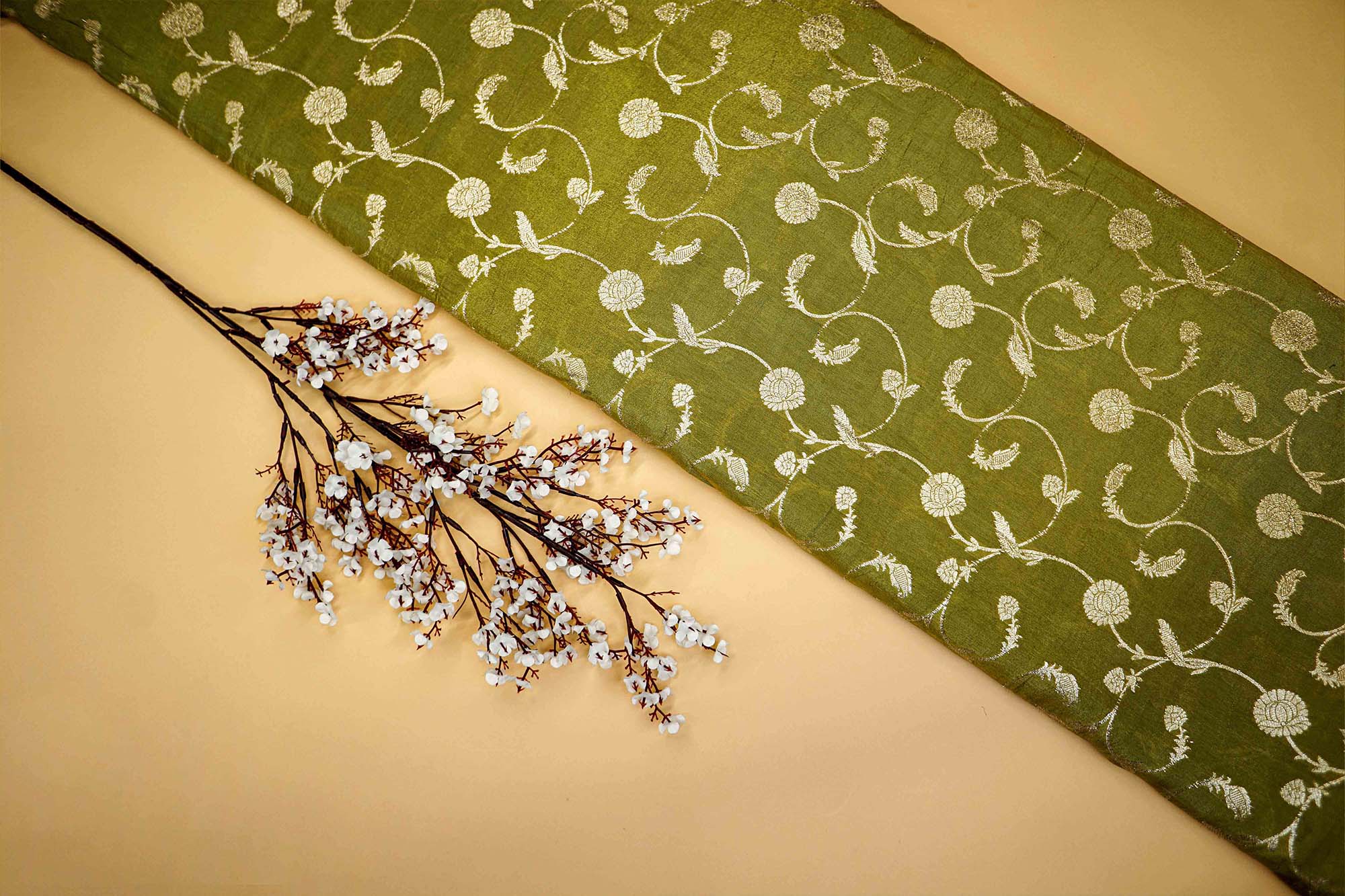 Pista Green Embroidered Tissue with Exquisite Banarasi Detailing