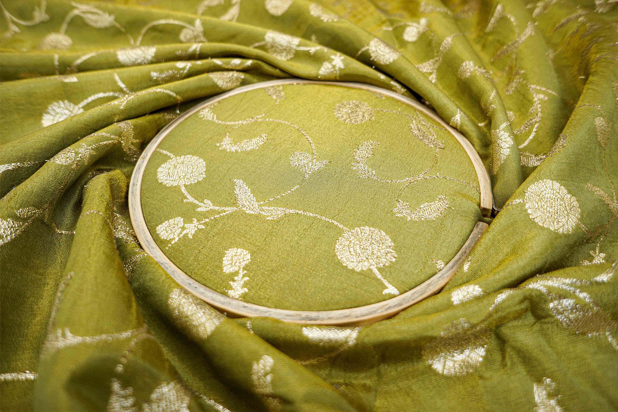 Pista Green Embroidered Tissue with Exquisite Banarasi Detailing