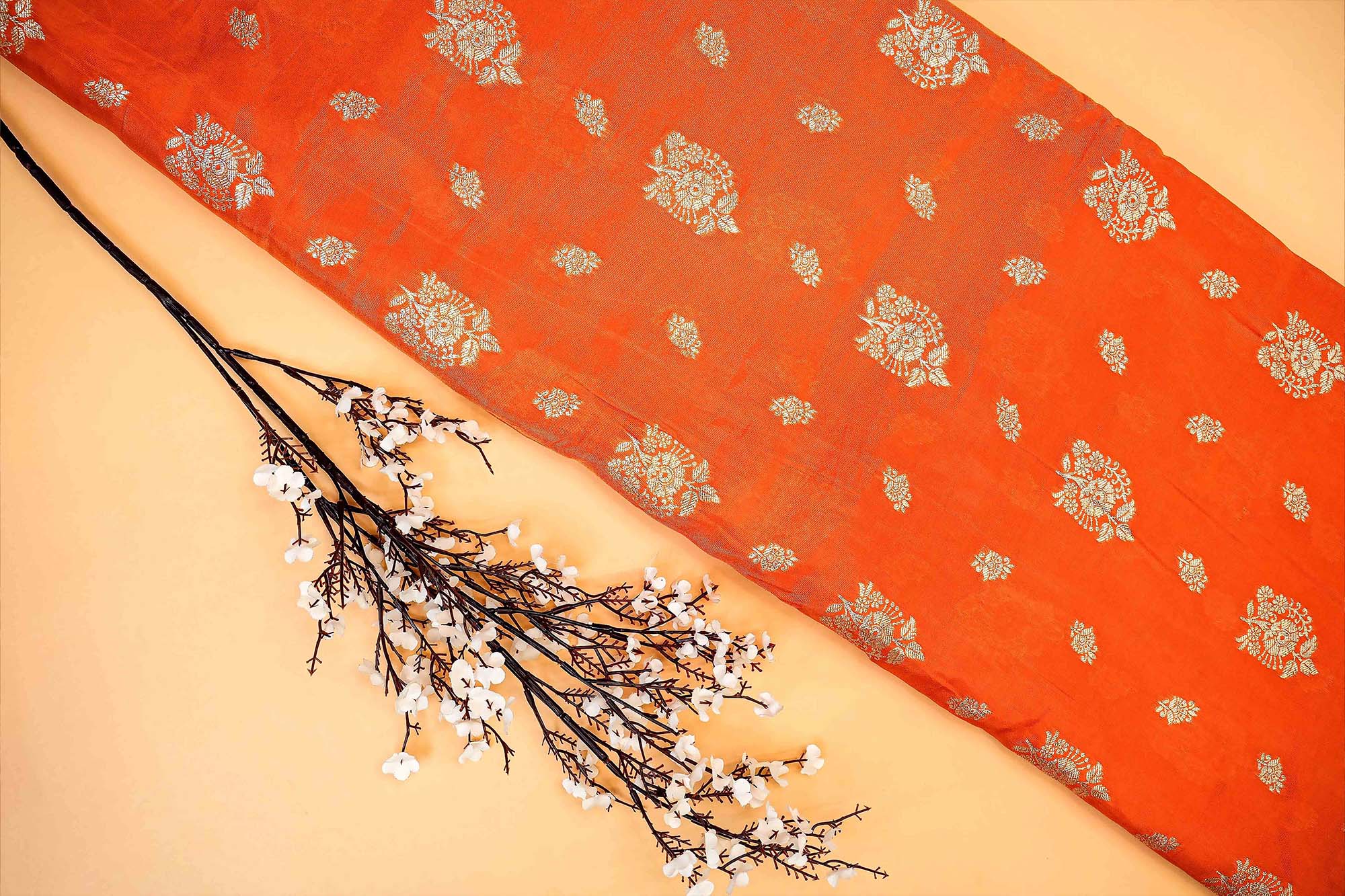 Orange Embroidered Tissue with Exquisite Banarasi Detailing