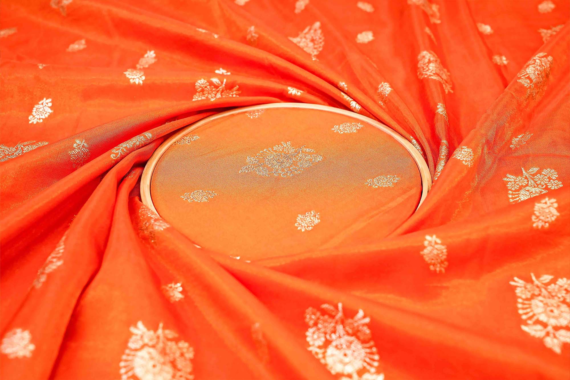 Orange Embroidered Tissue with Exquisite Banarasi Detailing