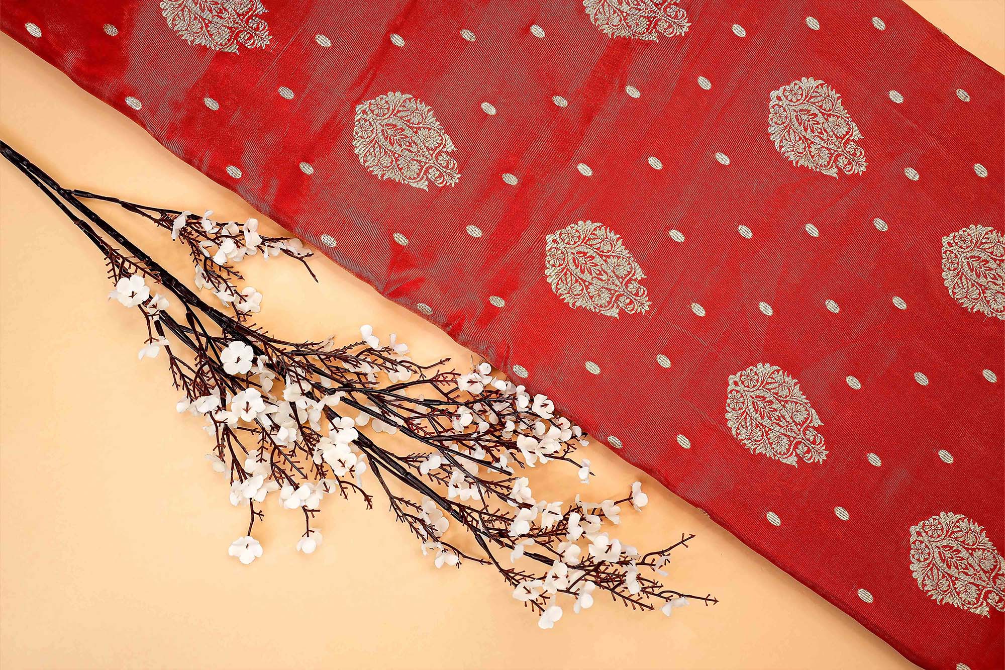 Red Embroidered Tissue with Exquisite Banarasi Detailing