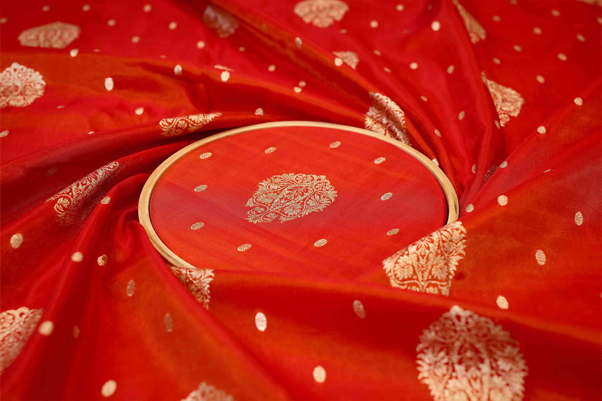 Red Embroidered Tissue with Exquisite Banarasi Detailing