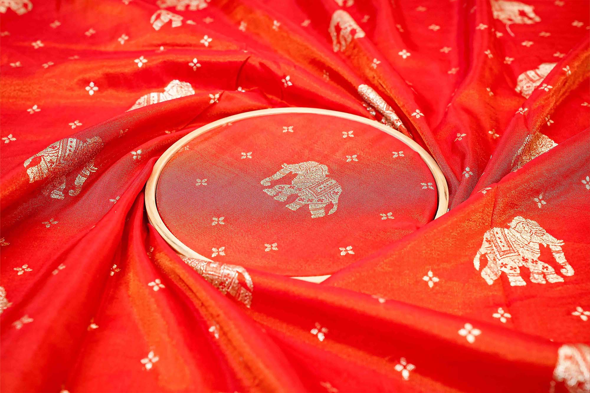 Red Embroidered Tissue with Exquisite Banarasi Detailing