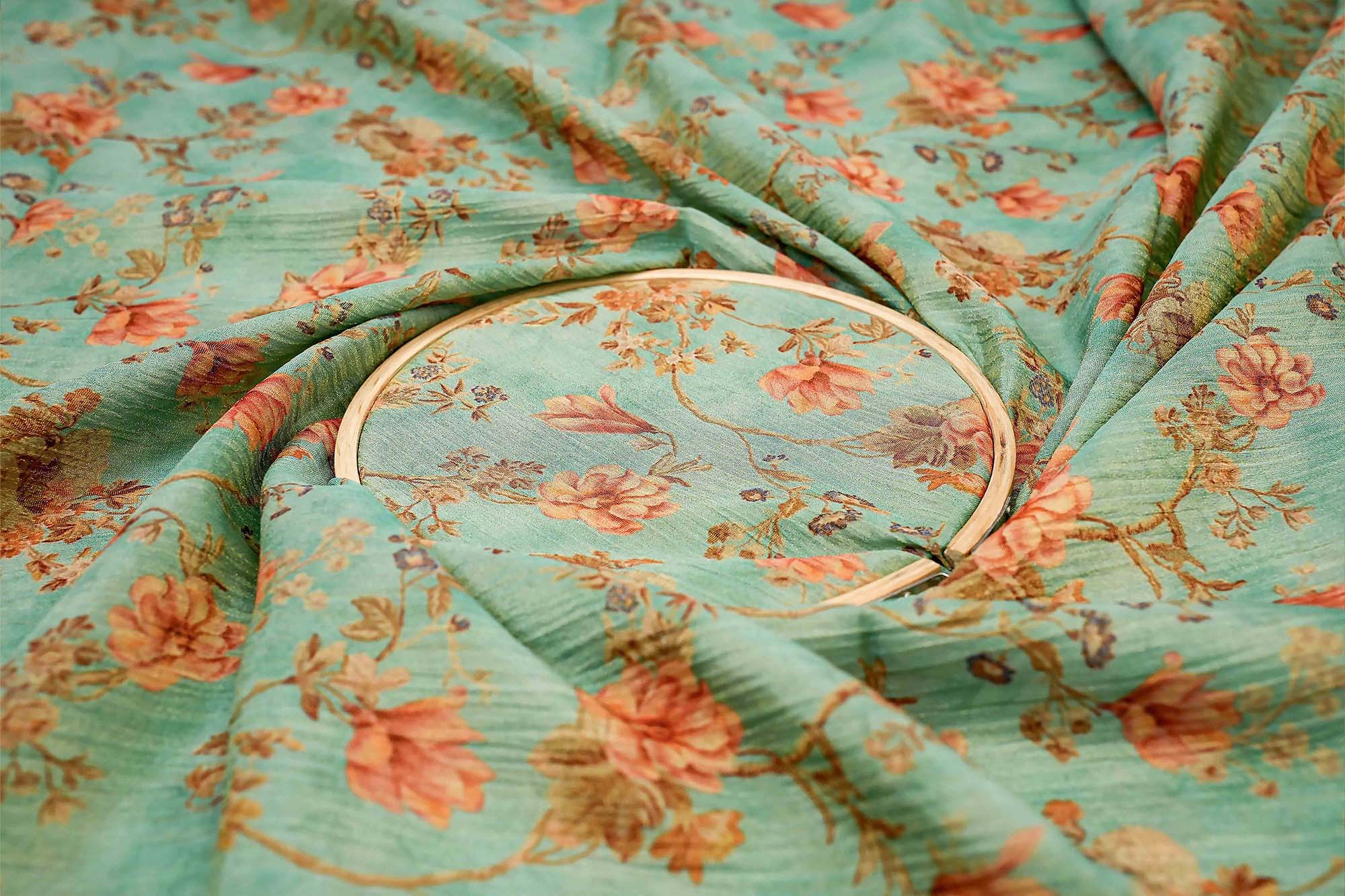 Teal Floral Print Crushed Tissue