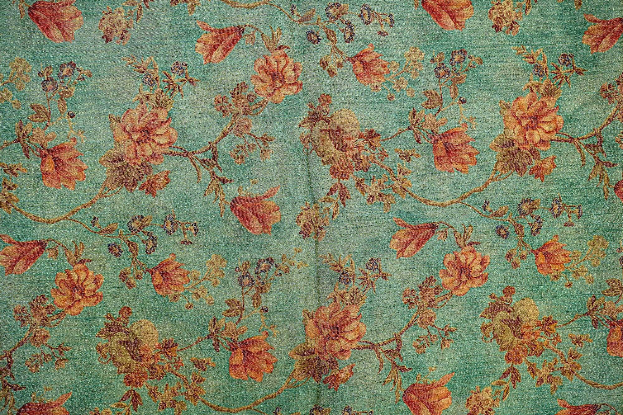 Teal Floral Print Crushed Tissue