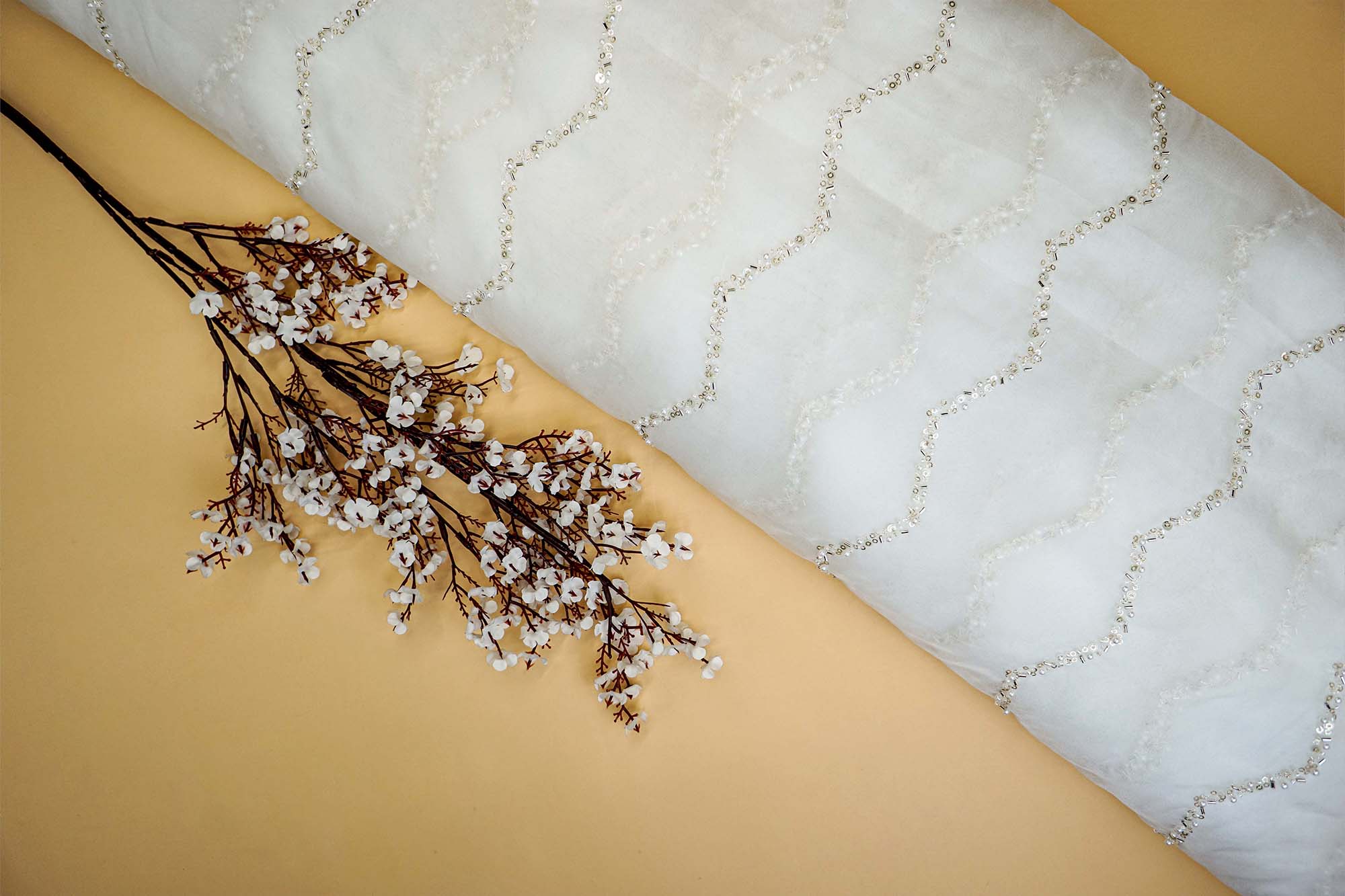 White Organza with Katdana, Sequins and Intricate Bead work