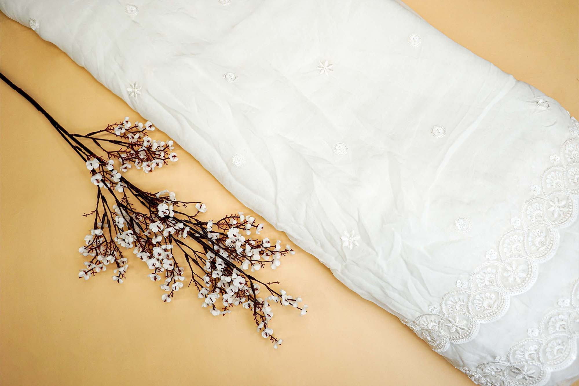 White Organza with Katdana, Sequins and Intricate Threadwork