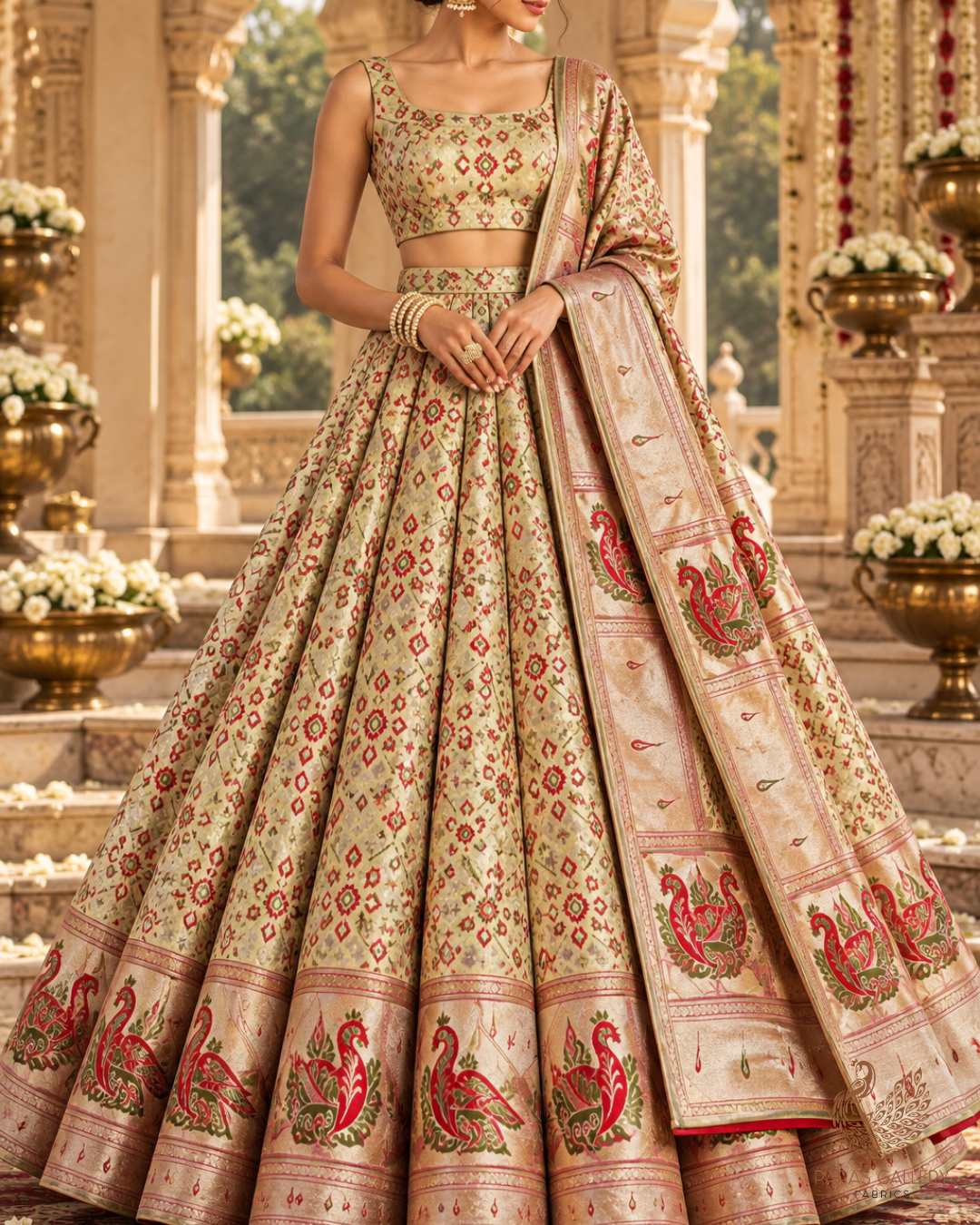 Light Green Banarasi Brocade with Beautiful Traditional Handloom and Border  10131