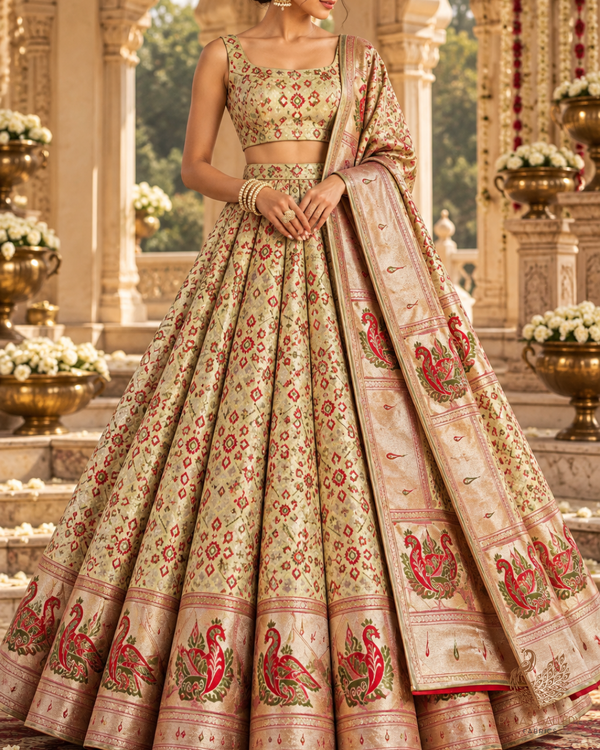 Light Green Banarasi Brocade with Beautiful Traditional Handloom and Border  10131