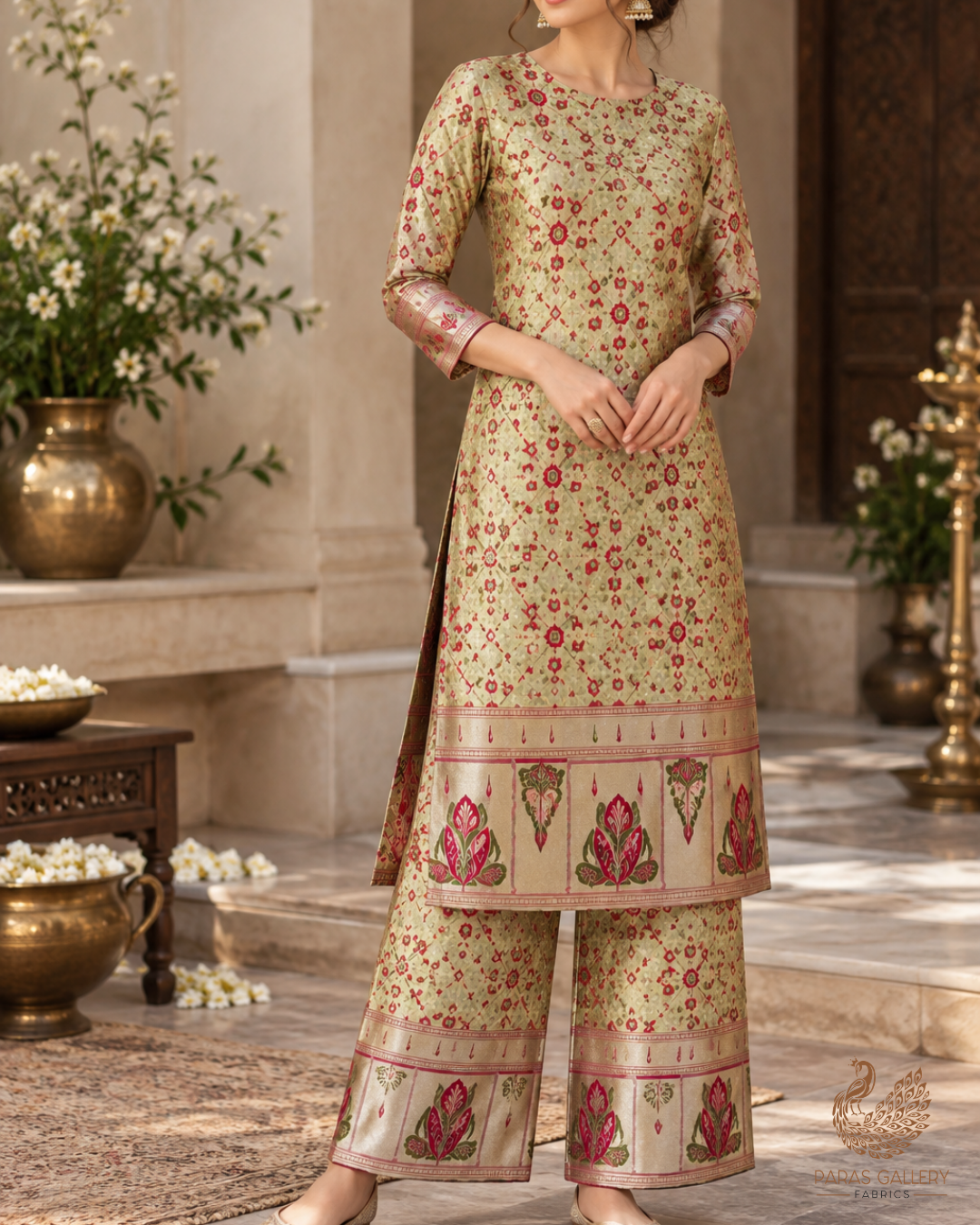 Light Green Banarasi Brocade with Beautiful Traditional Handloom and Border  10131