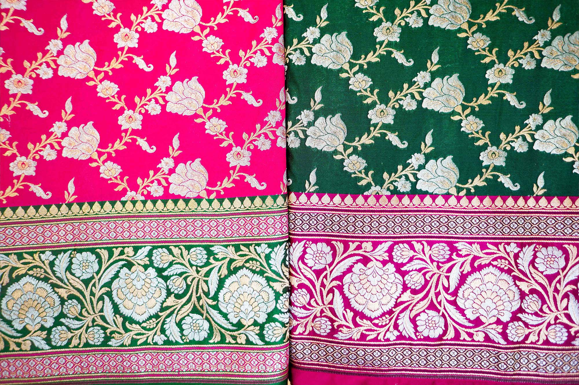 Green Banarasi Brocade with Beautiful Traditional Print and Border