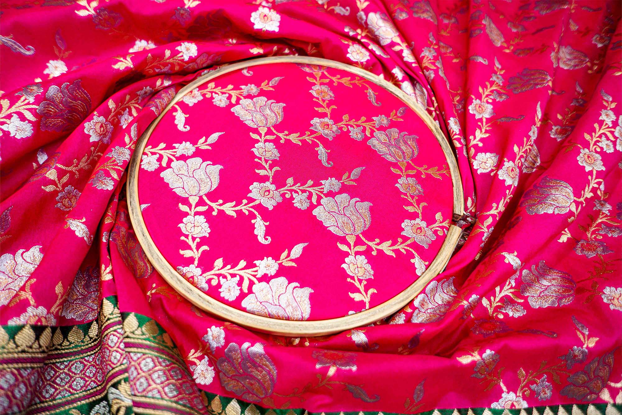 Magenta Banarasi Brocade with Beautiful Traditional Handloom and Border