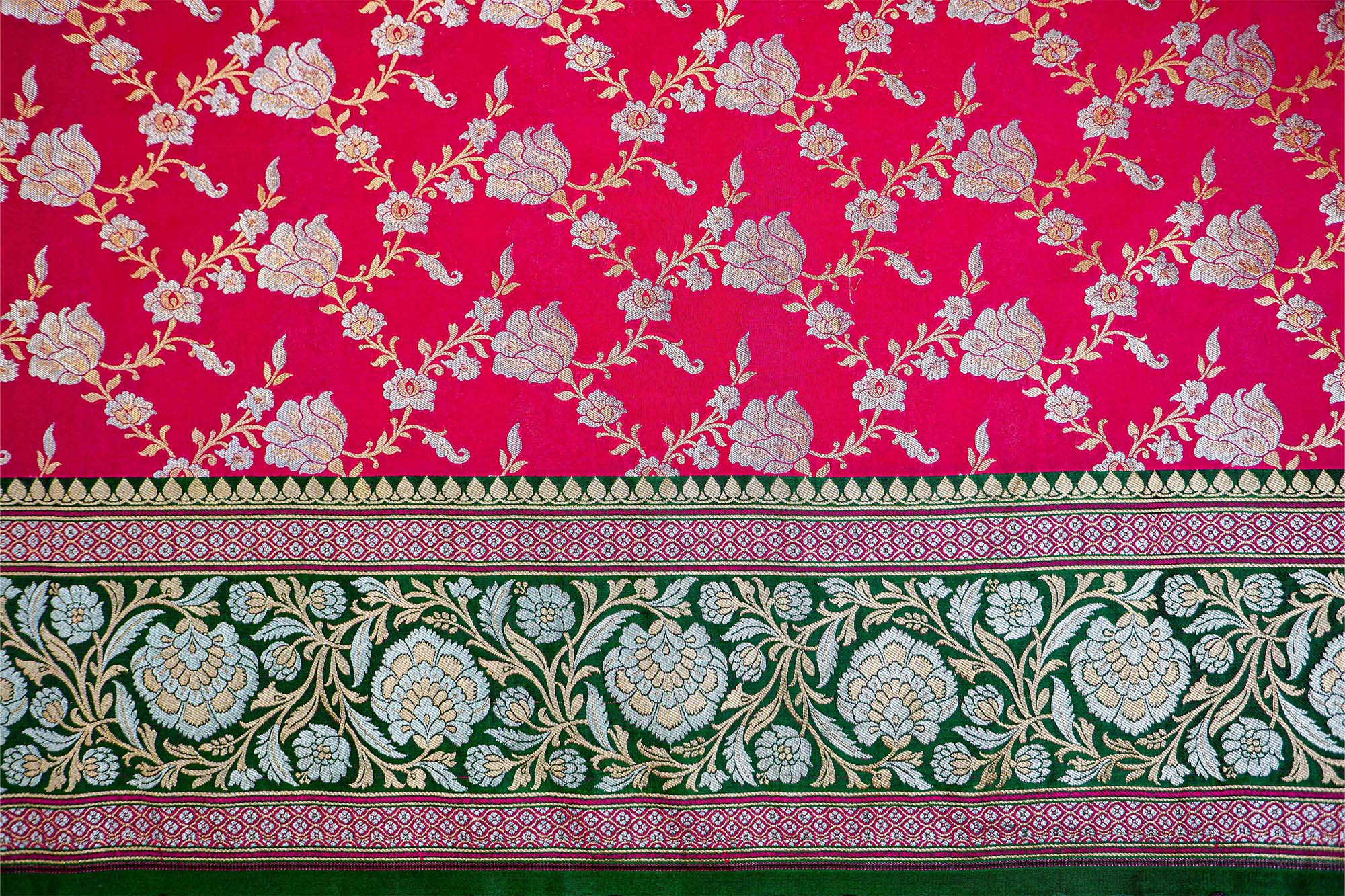 Magenta Banarasi Brocade with Beautiful Traditional Print and Border