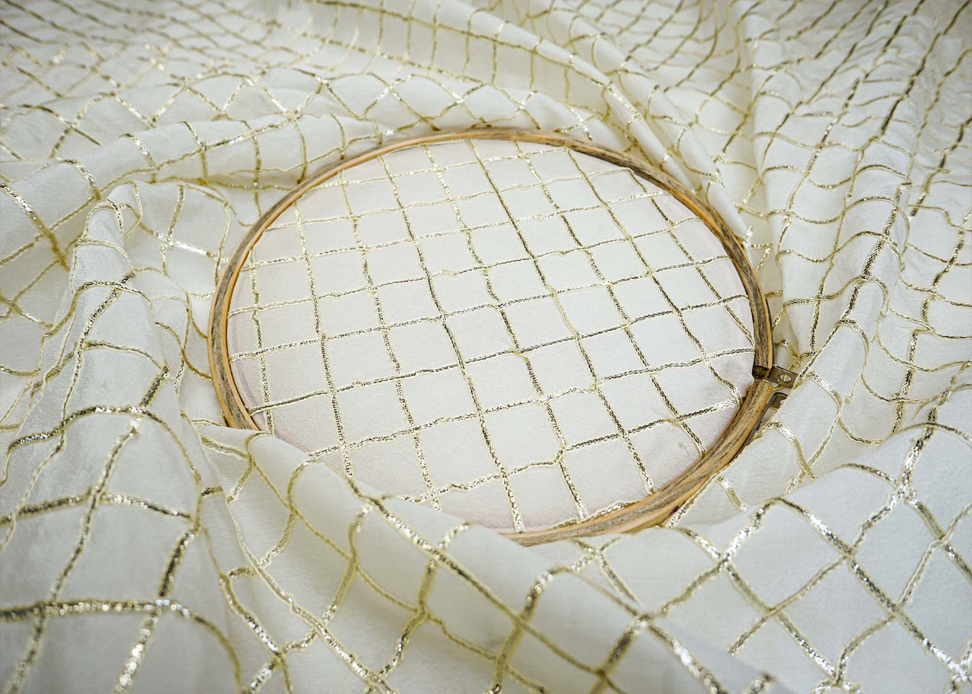 White Chinon Chiffon with Gota Patti and Threadwork