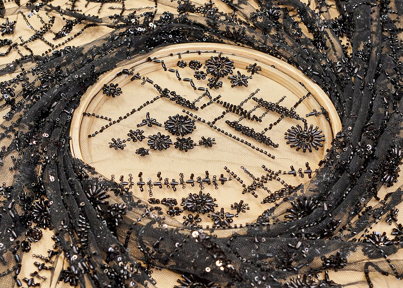 Black Net Fabric with All Over Katdana, Bead, and Sequins Work 10163