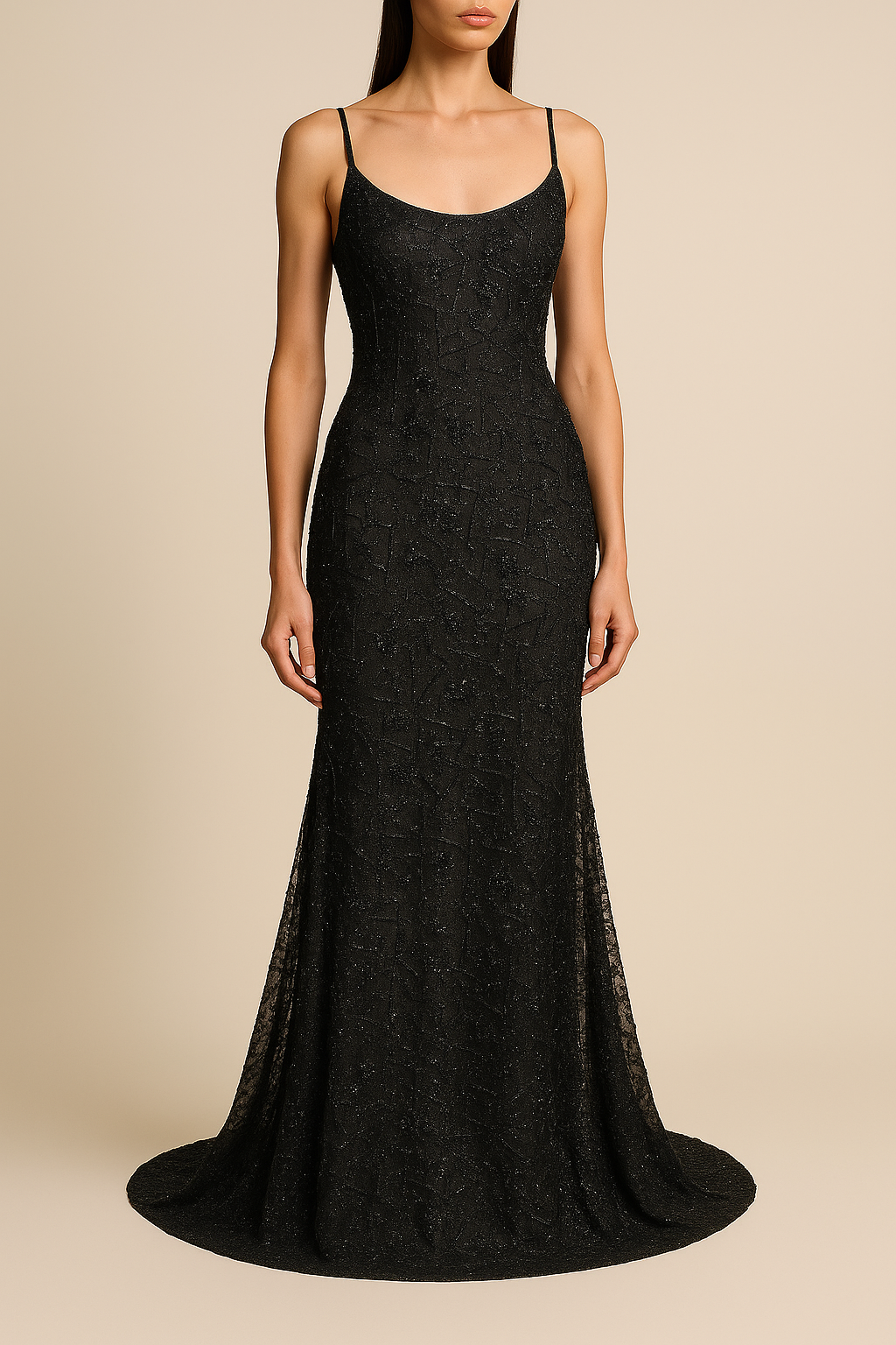Black Imported Net Fabric with All Over Katdana, Bead, and Sequins Work 10163
