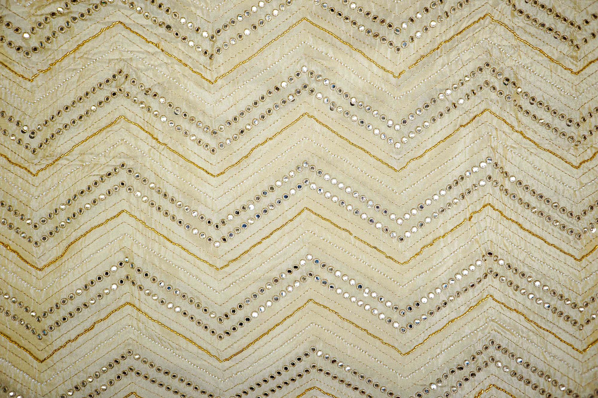 Golden Tissue Fabric With Faux Mirror ,Beads, Katdana And Zari Elegance