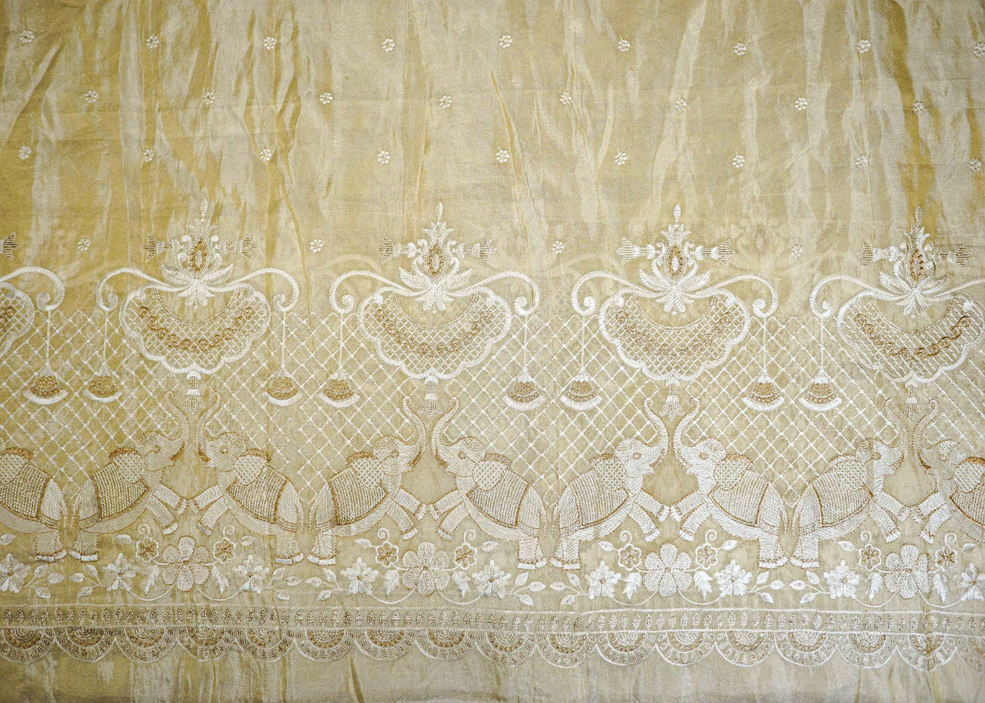 The Noor - Golden Tissue Fabric With Sequins, Zari And Threadwork Elegance | 10191