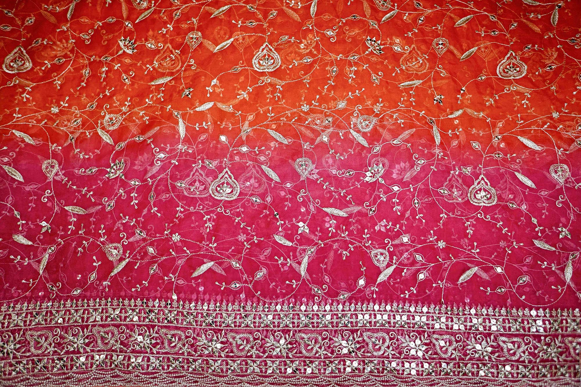 Pink and Orangza Duo Shade Organza with Zari and Sequin Elegance