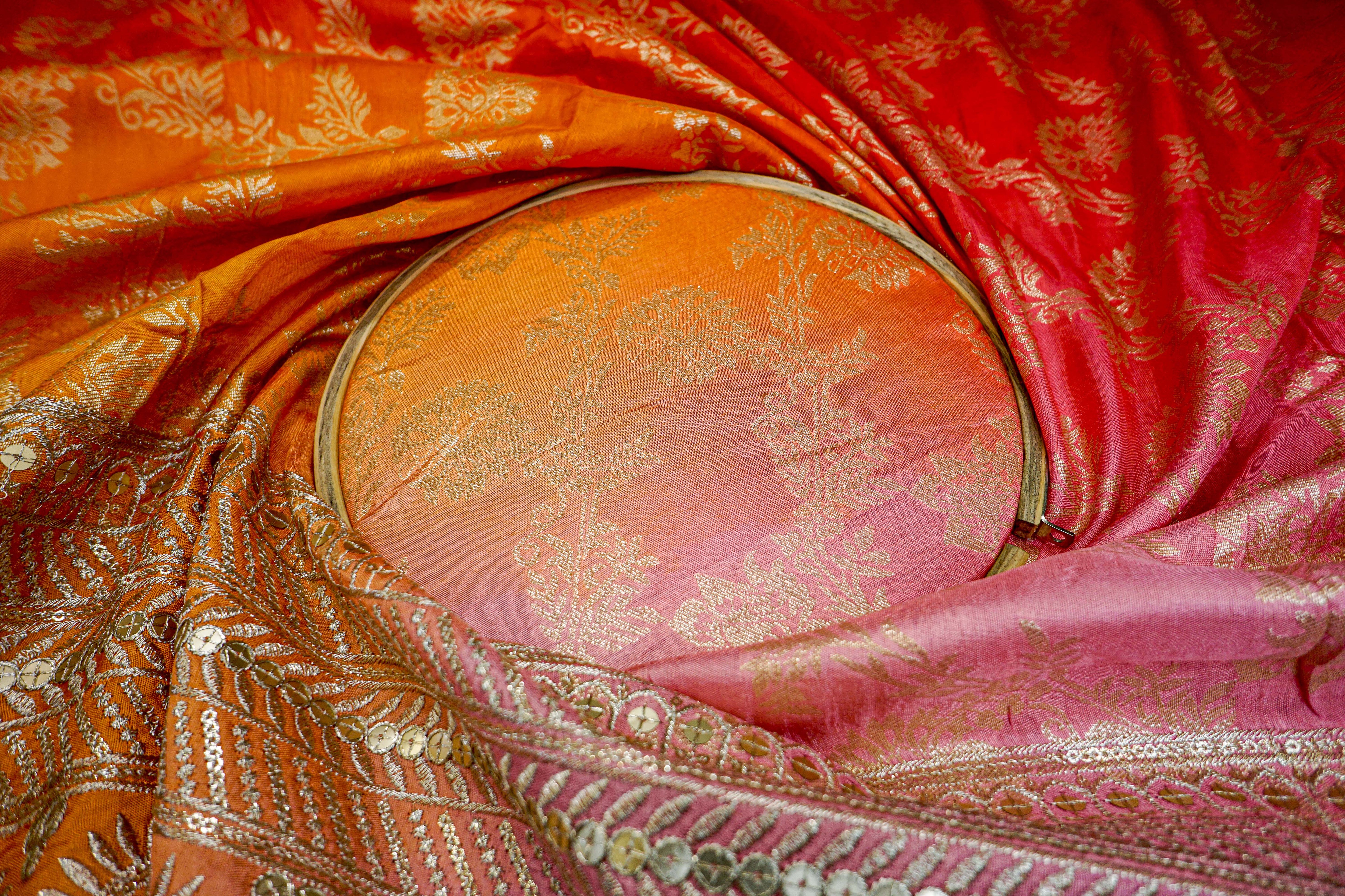 Red Banarasi Ombre silk with Sequins and Zari work