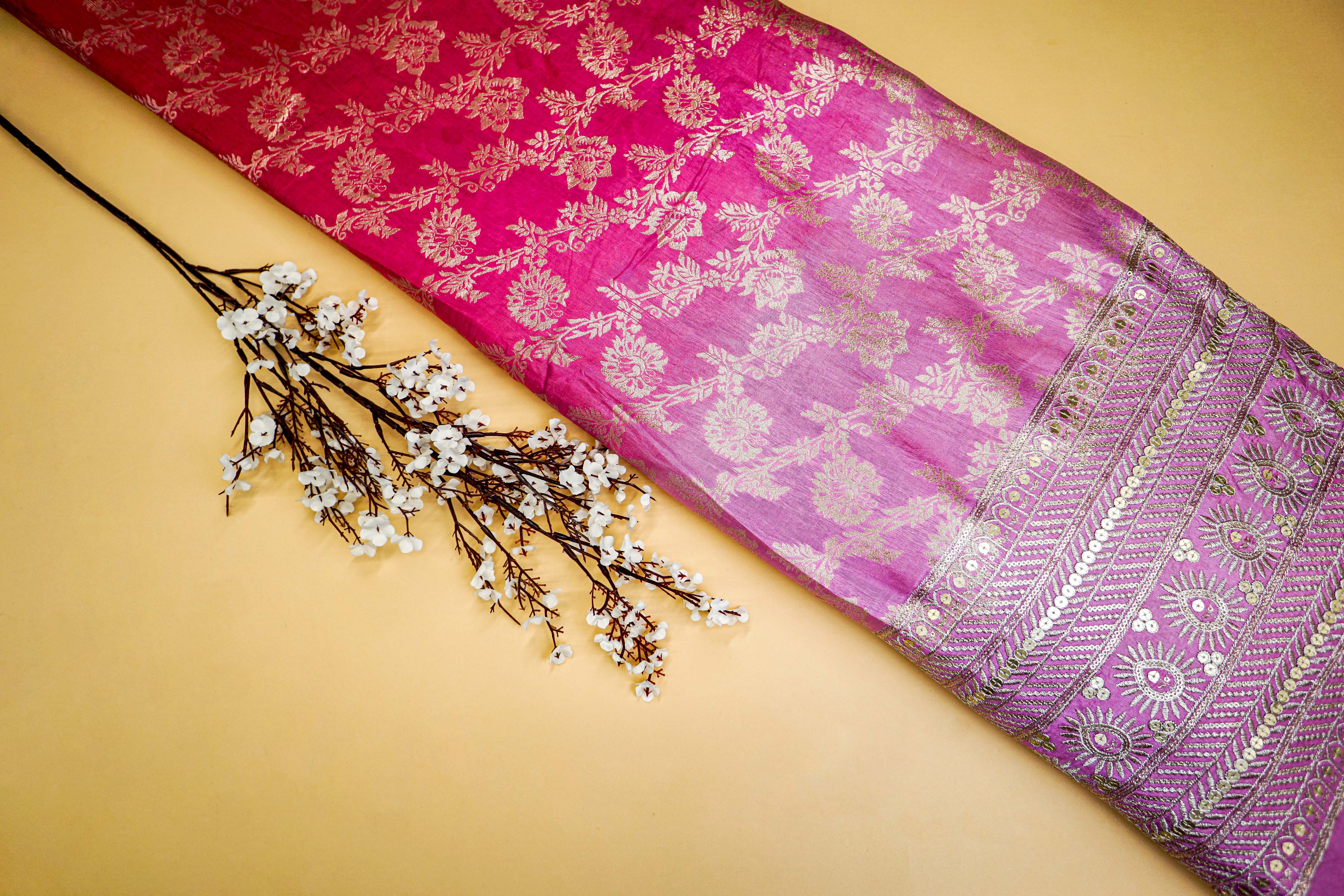 Magenta Banarasi Ombre silk with Sequins and Zari work