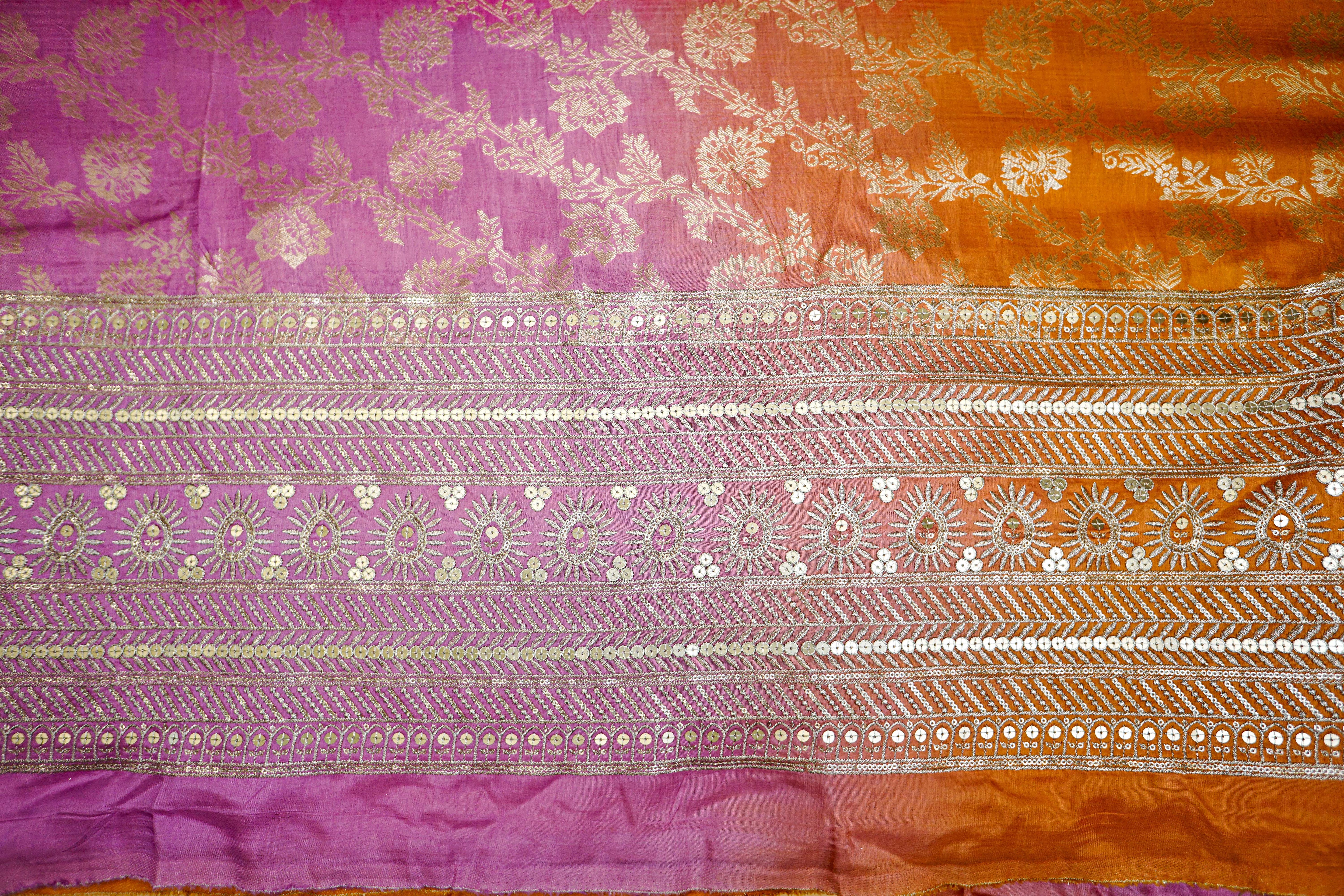 Magenta Banarasi Ombre silk with Sequins and Zari work