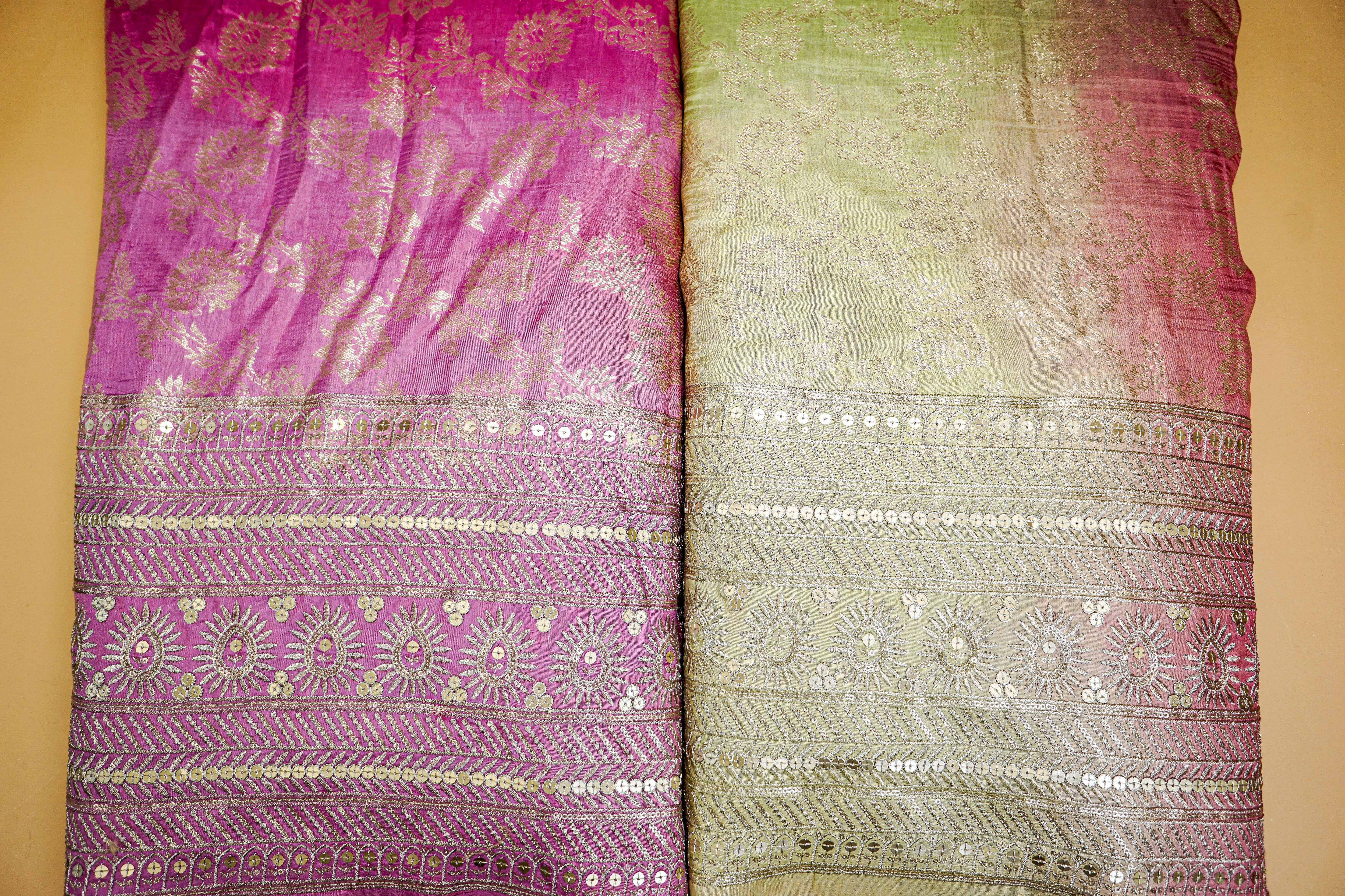 Magenta Banarasi Ombre silk with Sequins and Zari work