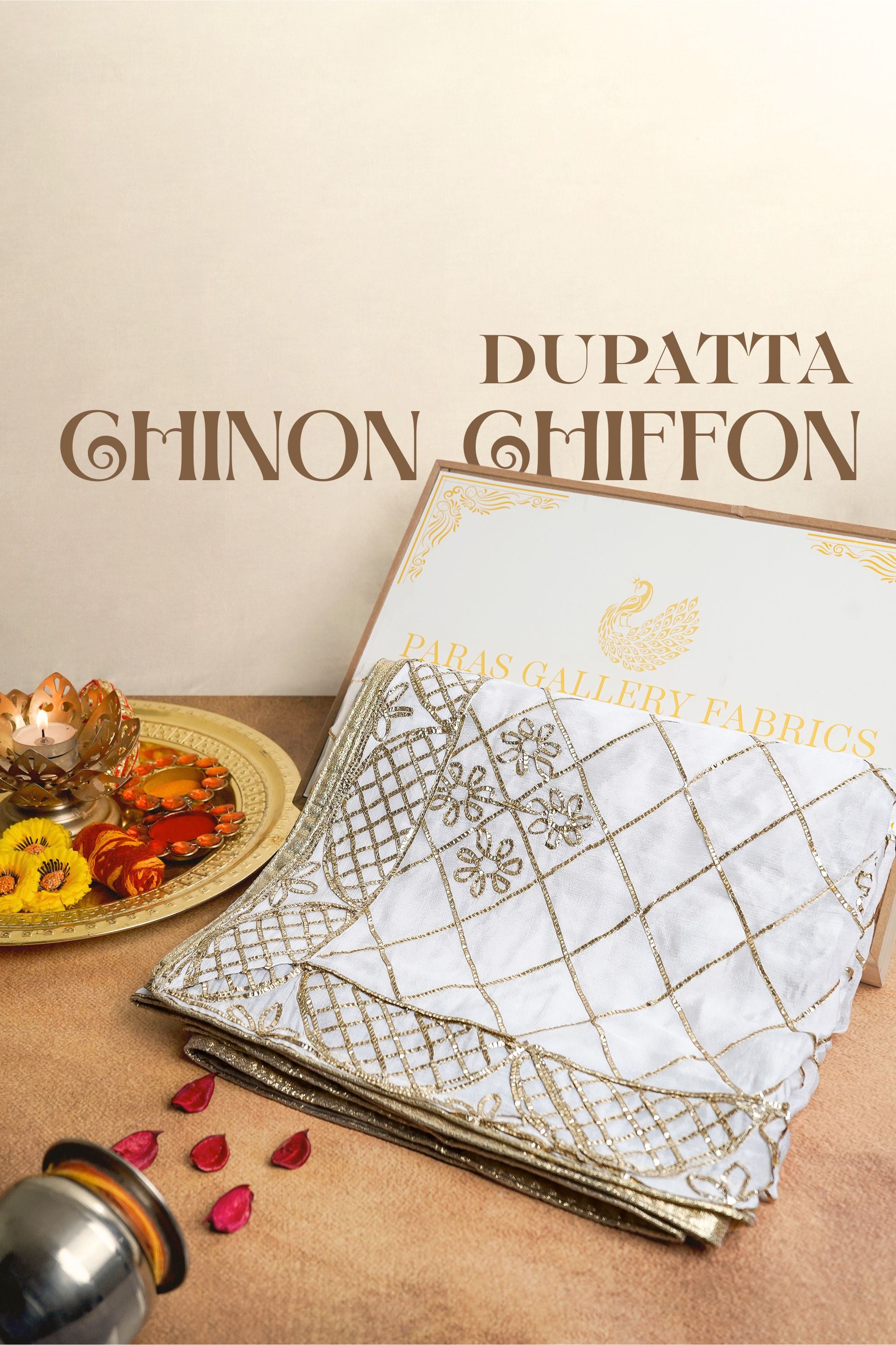 White Dyeable Chinon Chiffon Dupatta With All Over Gota Patti Work 10253