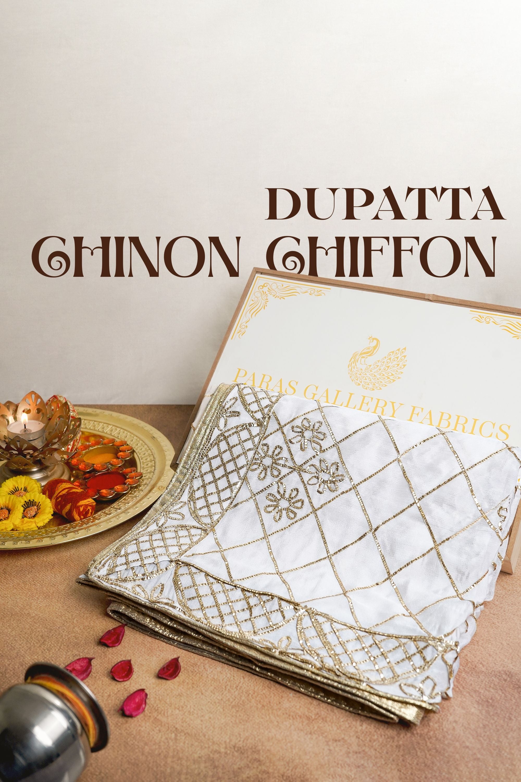 White Dyeable Chinon Chiffon Dupatta With All Over Gota Patti Work 10253