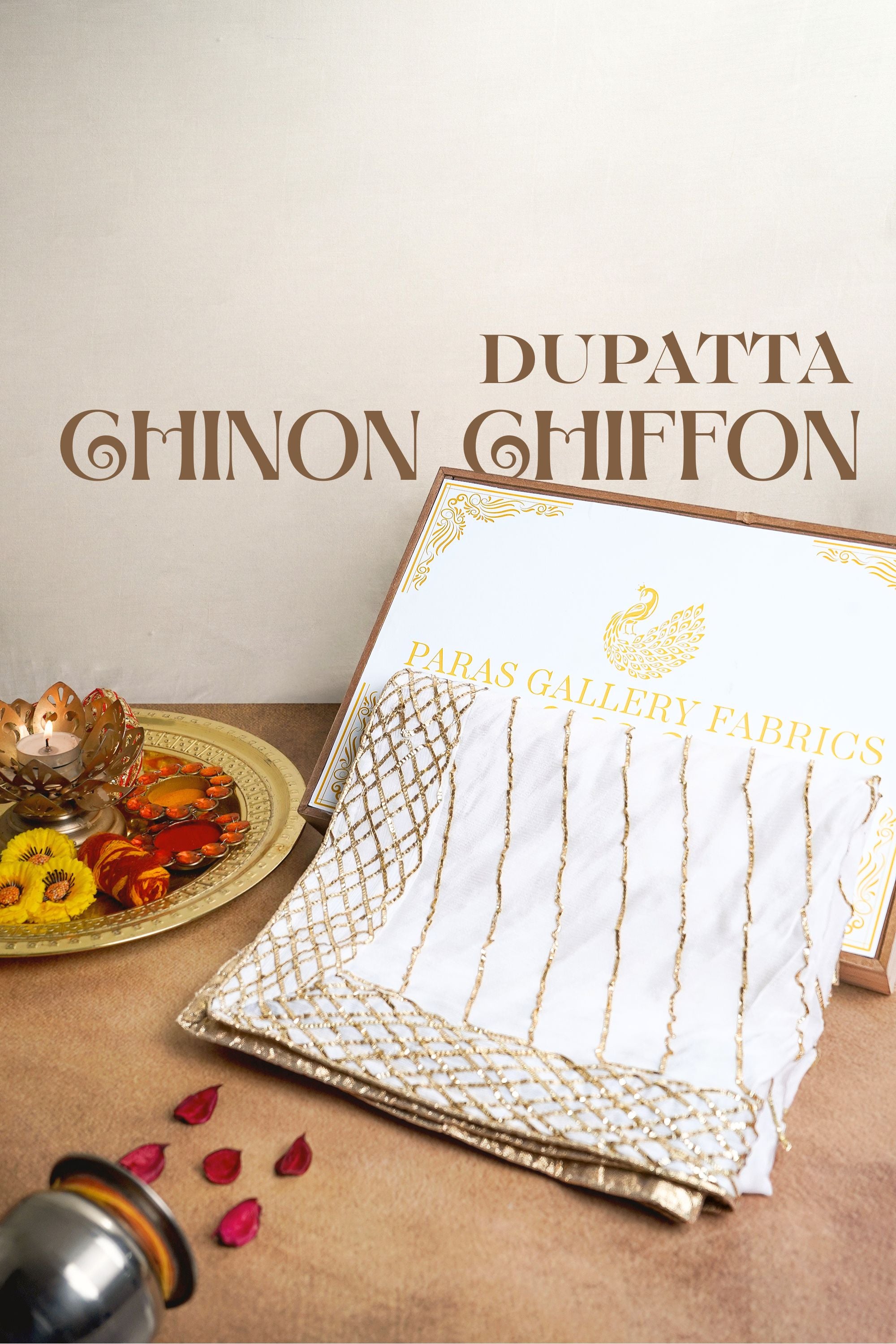 White Dyeable Chinon Chiffon Dupatta With All Over Gota Patti Work 10254