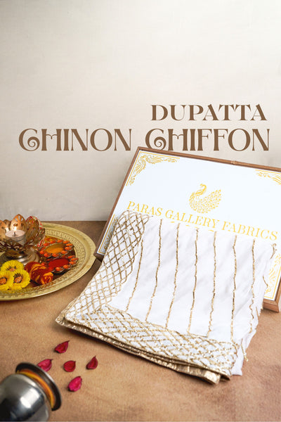 White Dyeable Chinon Chiffon Dupatta With All Over Gota Patti Work 10254