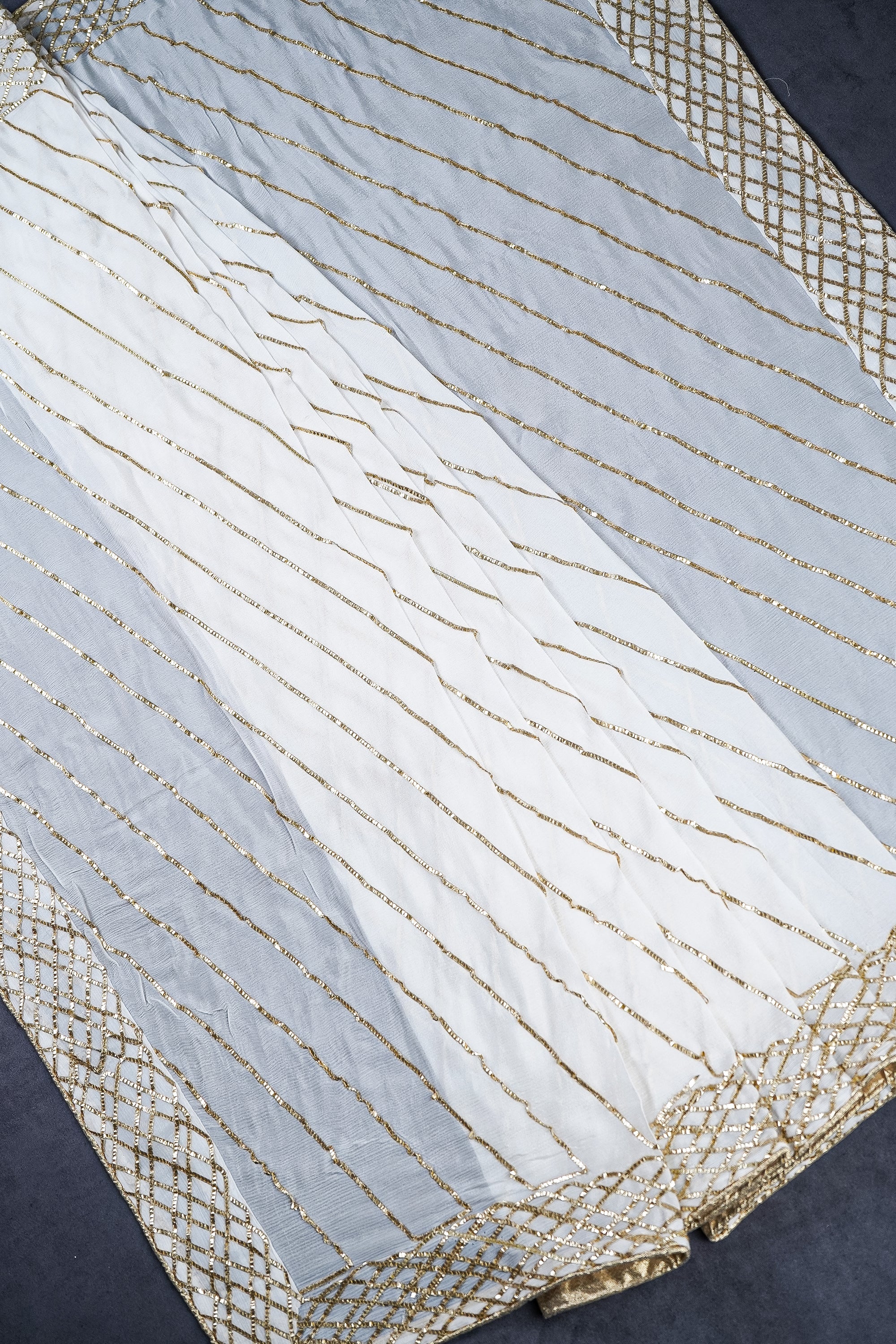 White Dyeable Chinon Chiffon Dupatta With All Over Gota Patti Work 10254