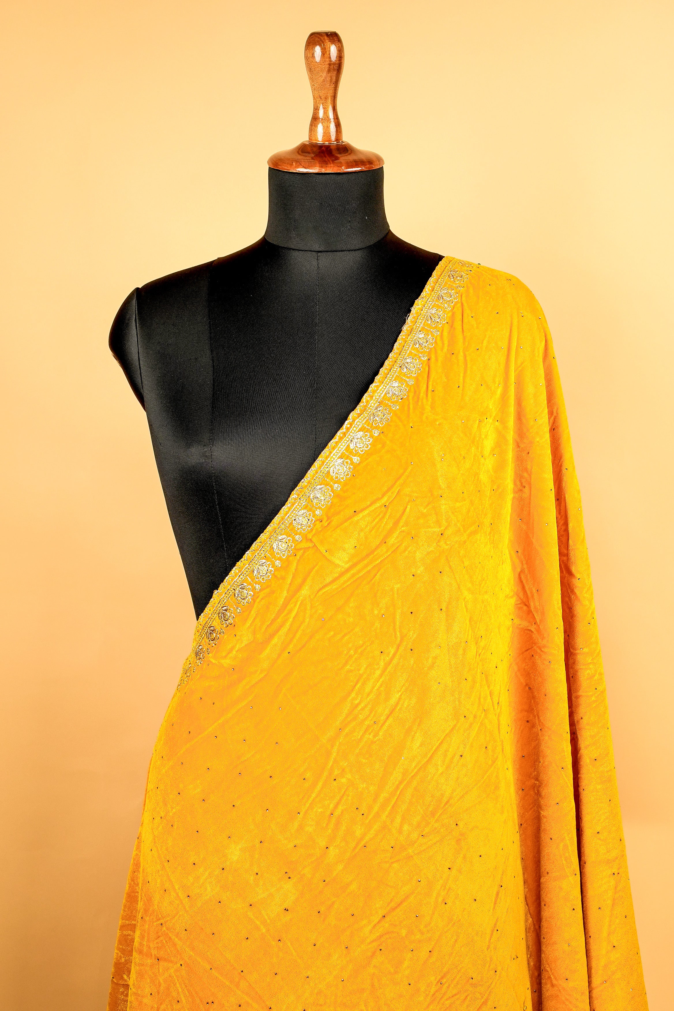 Mustard Dupatta with Zari Threadwork Border and Swarvaski Work Allover