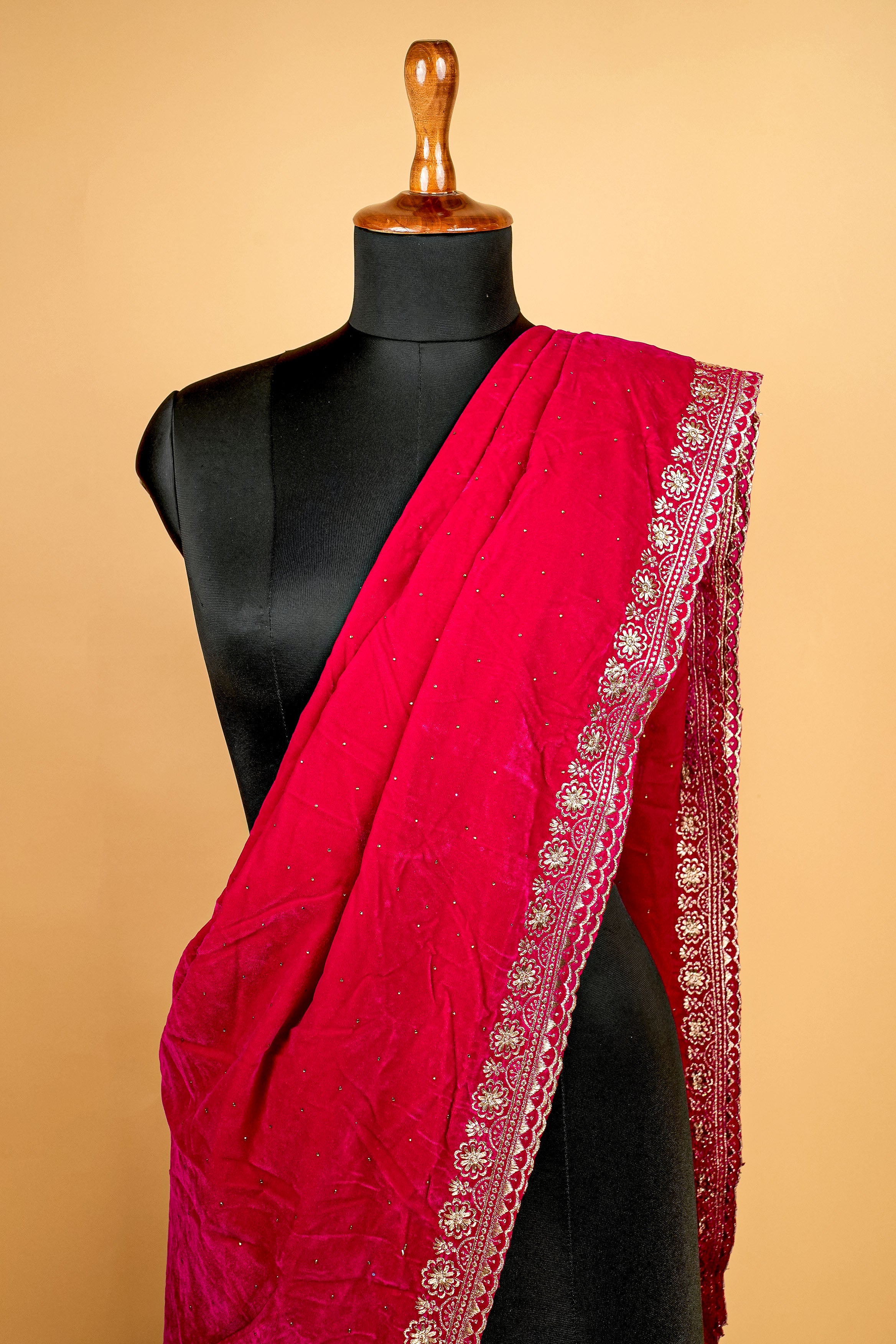 Magenta Dupatta with Zari Threadwork Border and Swarvaski Work Allover