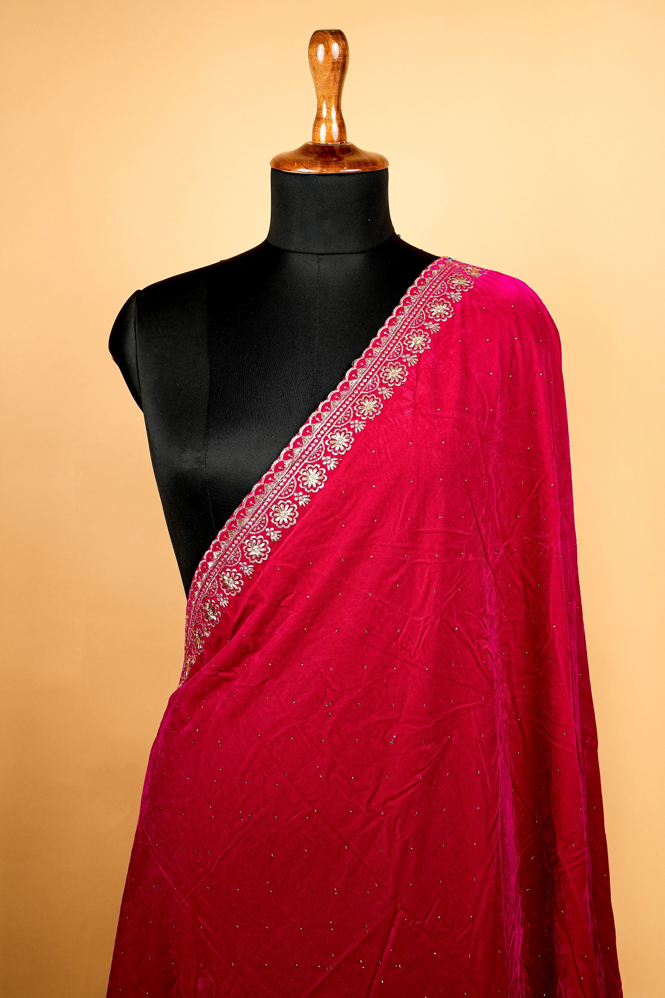 Magenta Dupatta with Zari Threadwork Border and Swarvaski Work Allover