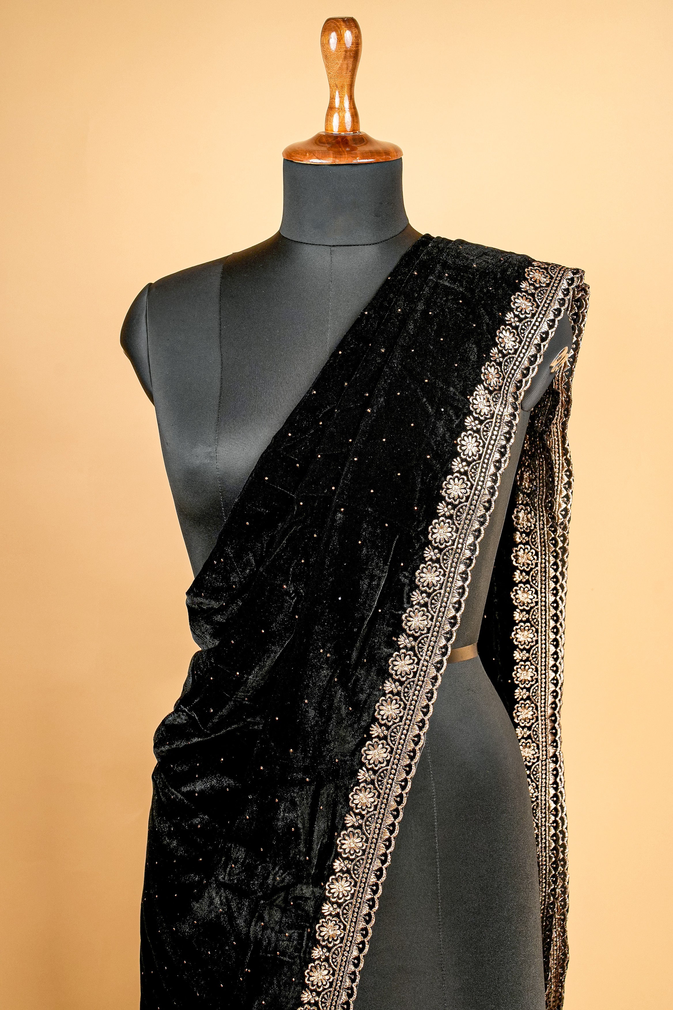 Black Dupatta with Zari Threadwork Border and Swarvaski Work Allover