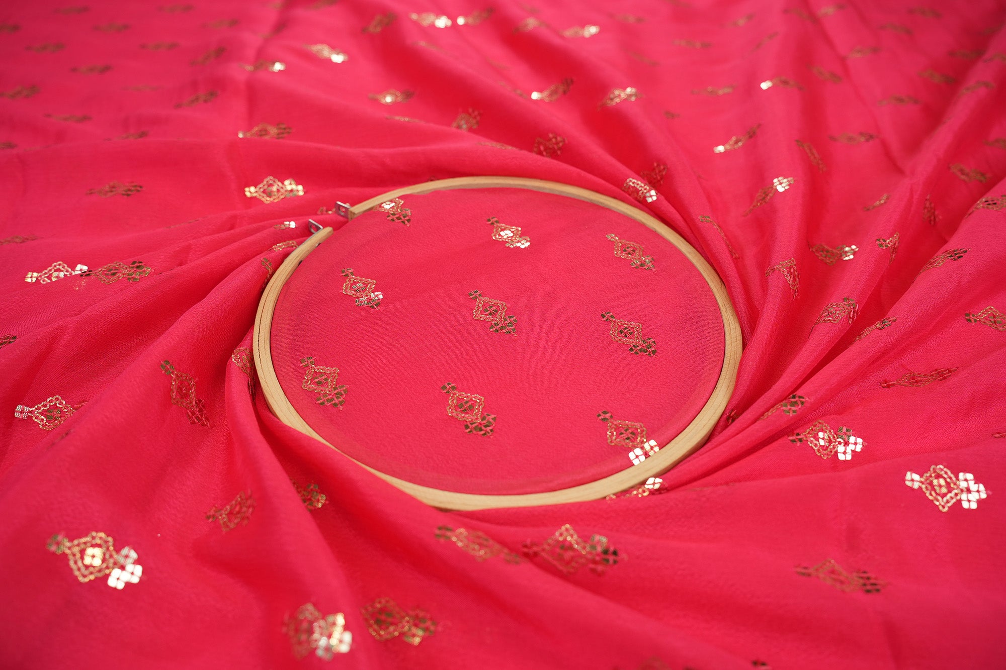 Hot Pink Abstract Chiffon with Sparkling Glitter Sequins