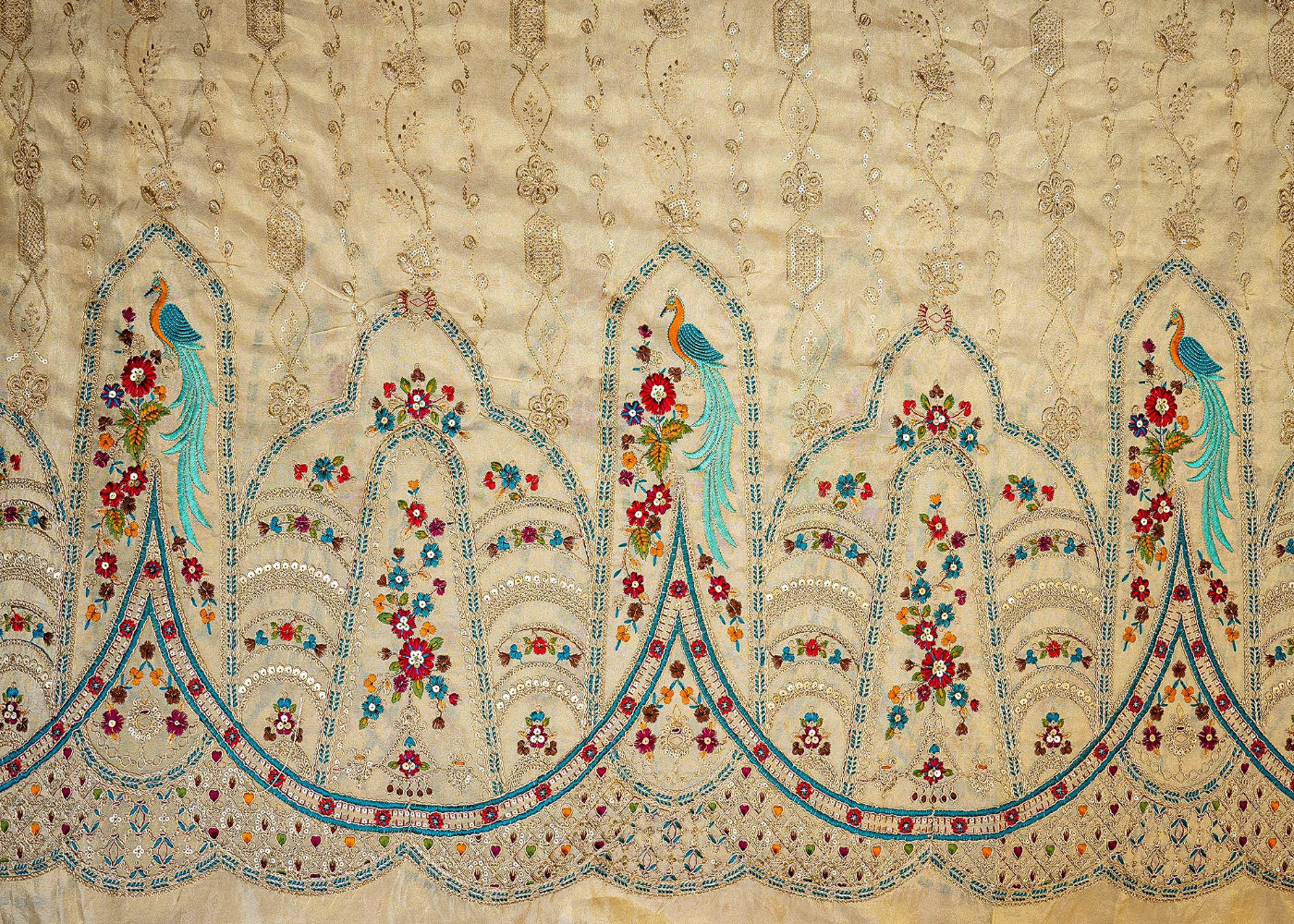 The Noor - Golden Tissue with ExcusiteZari, Sequins, and Multicolor Threadwork | 10278