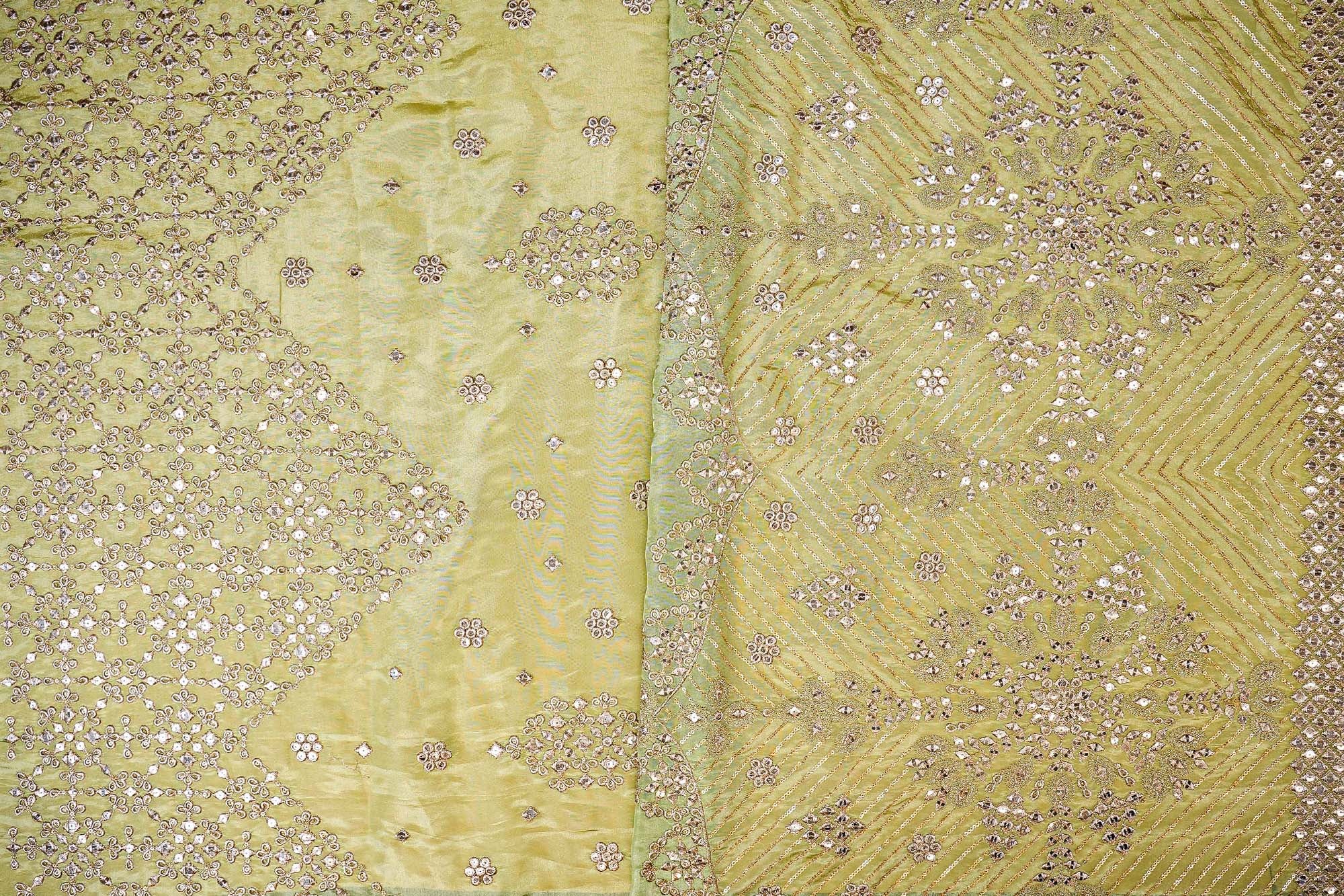 Green Tissue & Net Fabric Combo with Sequins and Zari Elegance (Fabric Length - Top: 2.5mtr; Bottom:2.5mtr; Dupatta:2.5mtr)