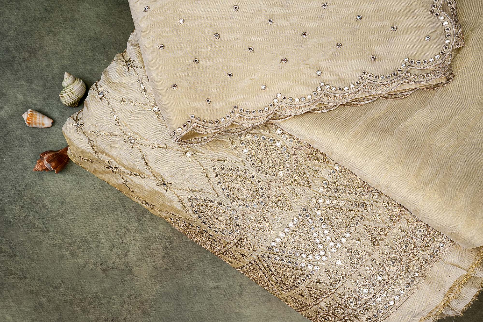 Golden Embroidered and Tissue Fabric Combo with Zari & Mirror Elegance  (Fabric Length - Top: 2.75mtr; Dupatta:2.5mtr)