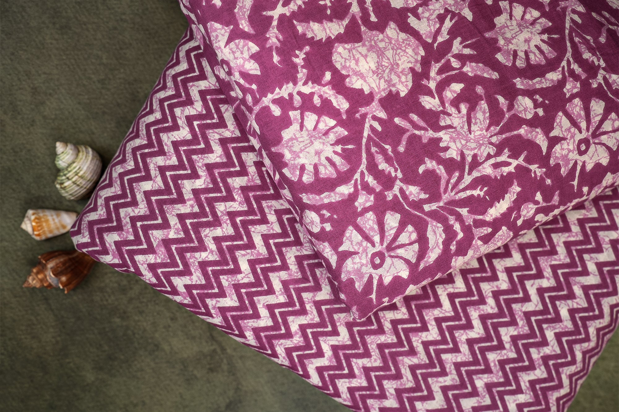 Purple Cotton Fabric Duo: Floral Charm & Stylish Zic-Zac Design  (Fabric Length - Top: 2.5mtr; Bottom:2.5mtr)