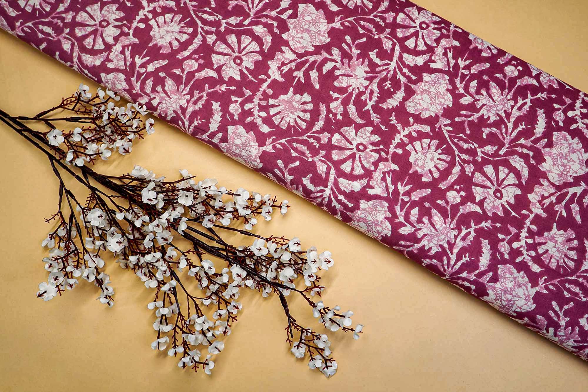 Purple Cotton Fabric Duo: Floral Charm & Stylish Zic-Zac Design  (Fabric Length - Top: 2.5mtr; Bottom:2.5mtr)