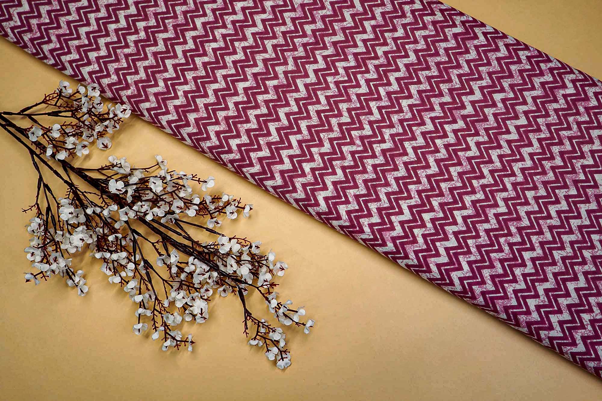 Purple Cotton Fabric Duo: Floral Charm & Stylish Zic-Zac Design  (Fabric Length - Top: 2.5mtr; Bottom:2.5mtr)